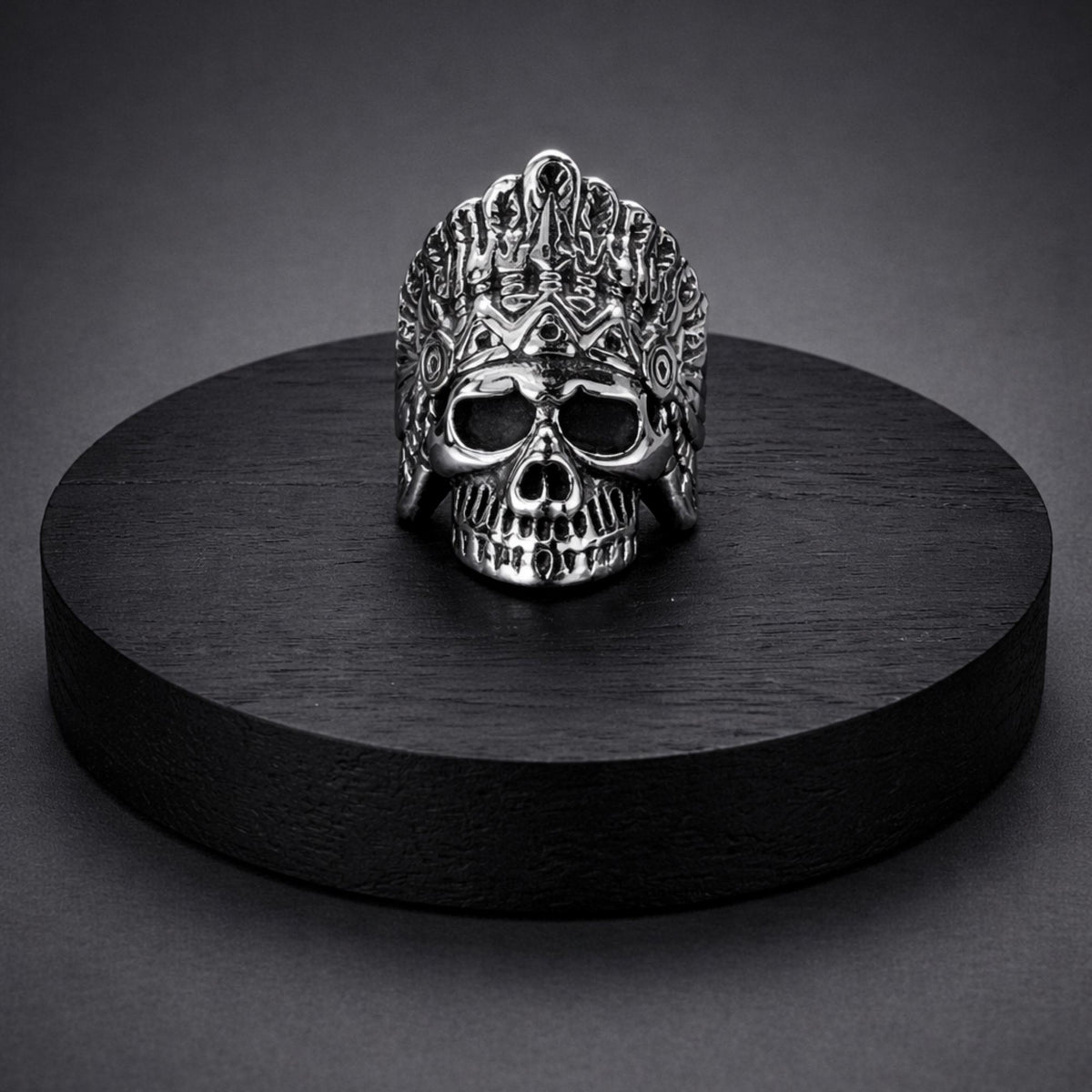 Heavy Skull Biker Ring for Men, Oxidized Stainless Steel Outlaw Statement Ring