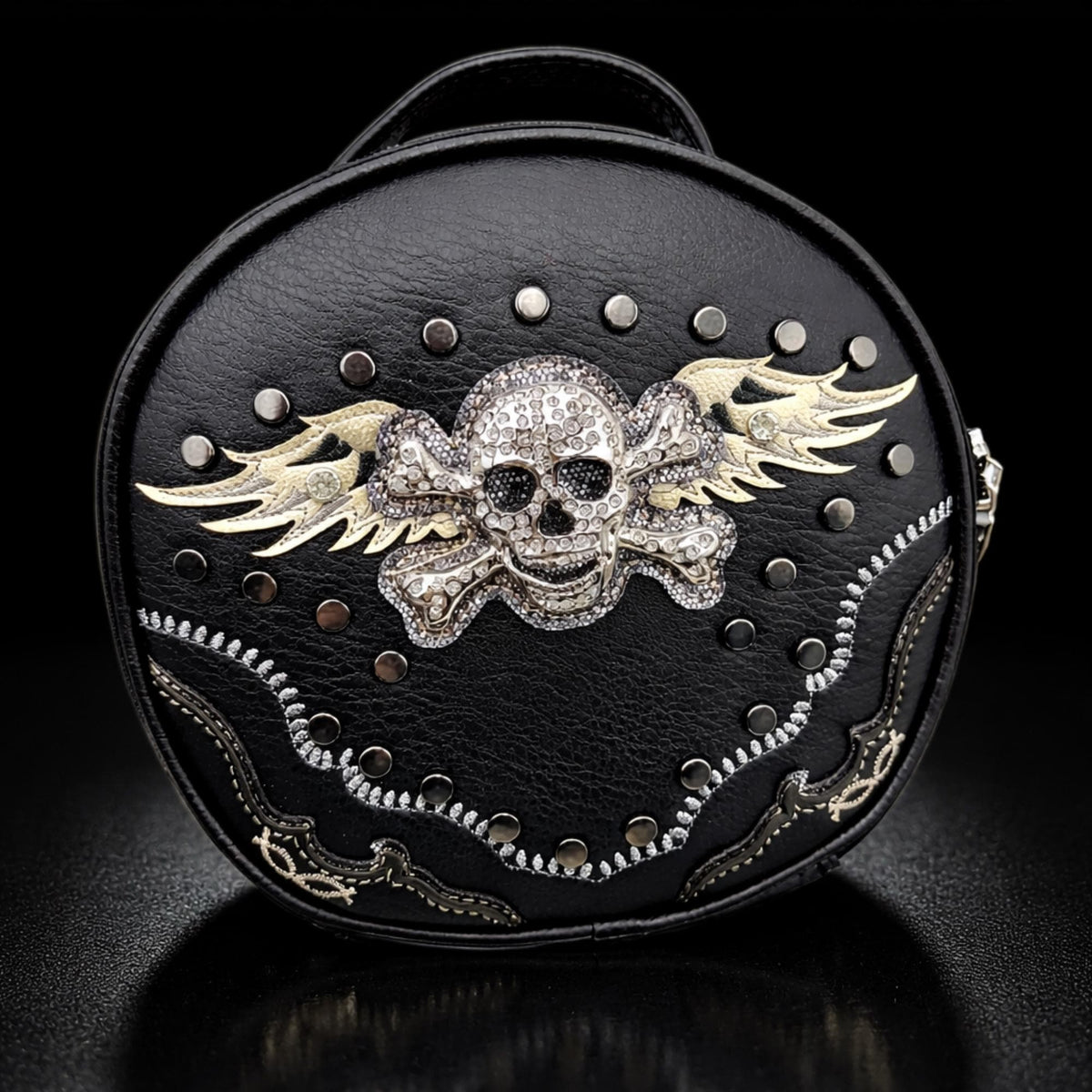 Gothic Skull Crossbody Purse with Rhinestones and Studded Detail