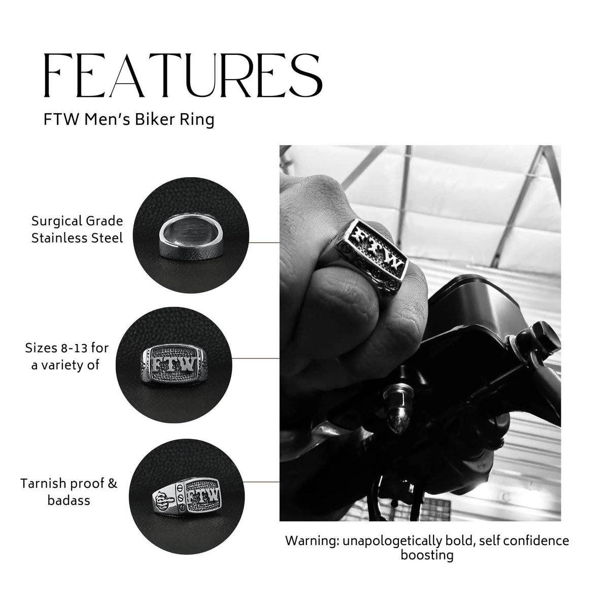 Men's FTW Biker Ring: Stainless Steel Statement Ring