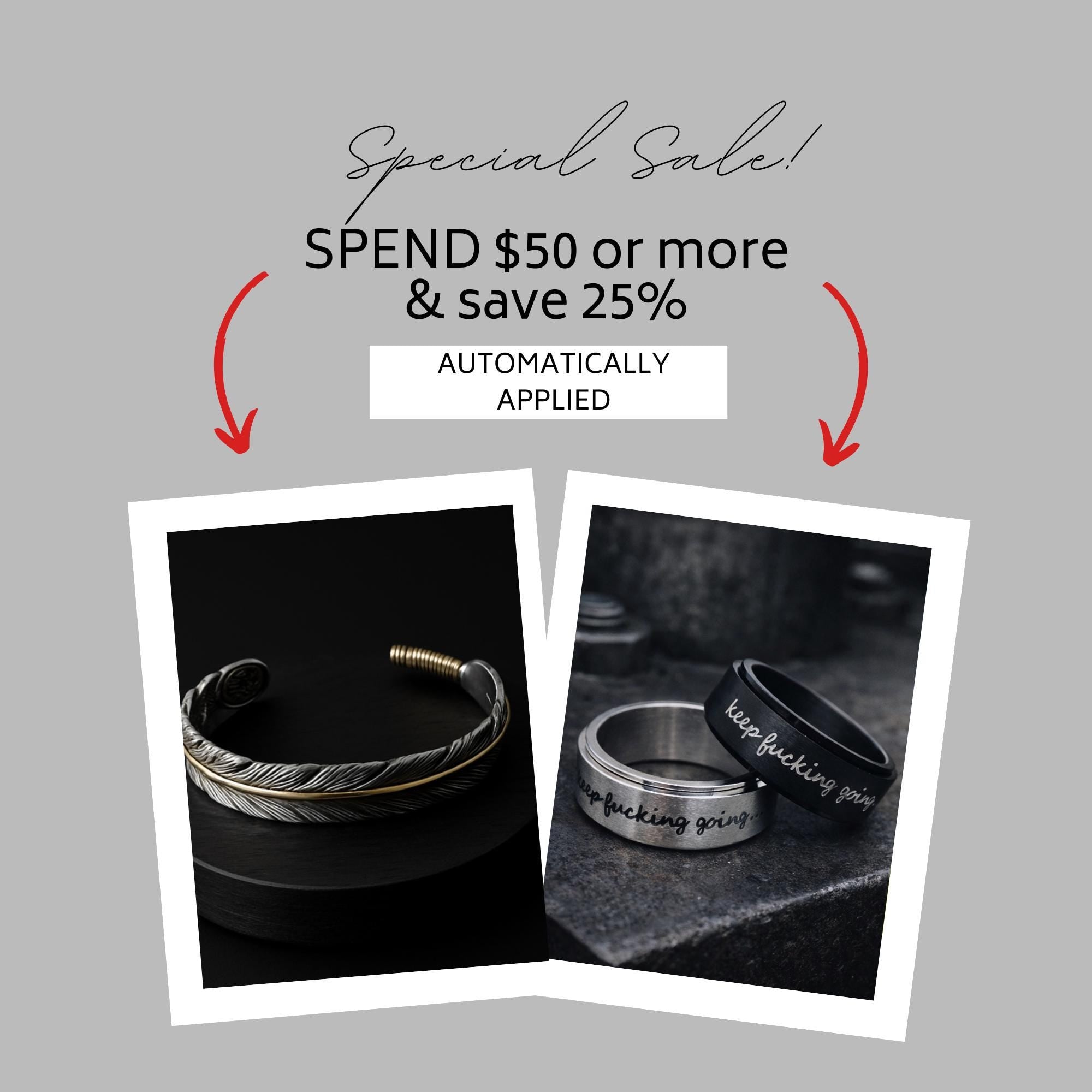 Keep Fucking Going Spinner Ring, Stainless Steel Rotating Motivational Ring for Women