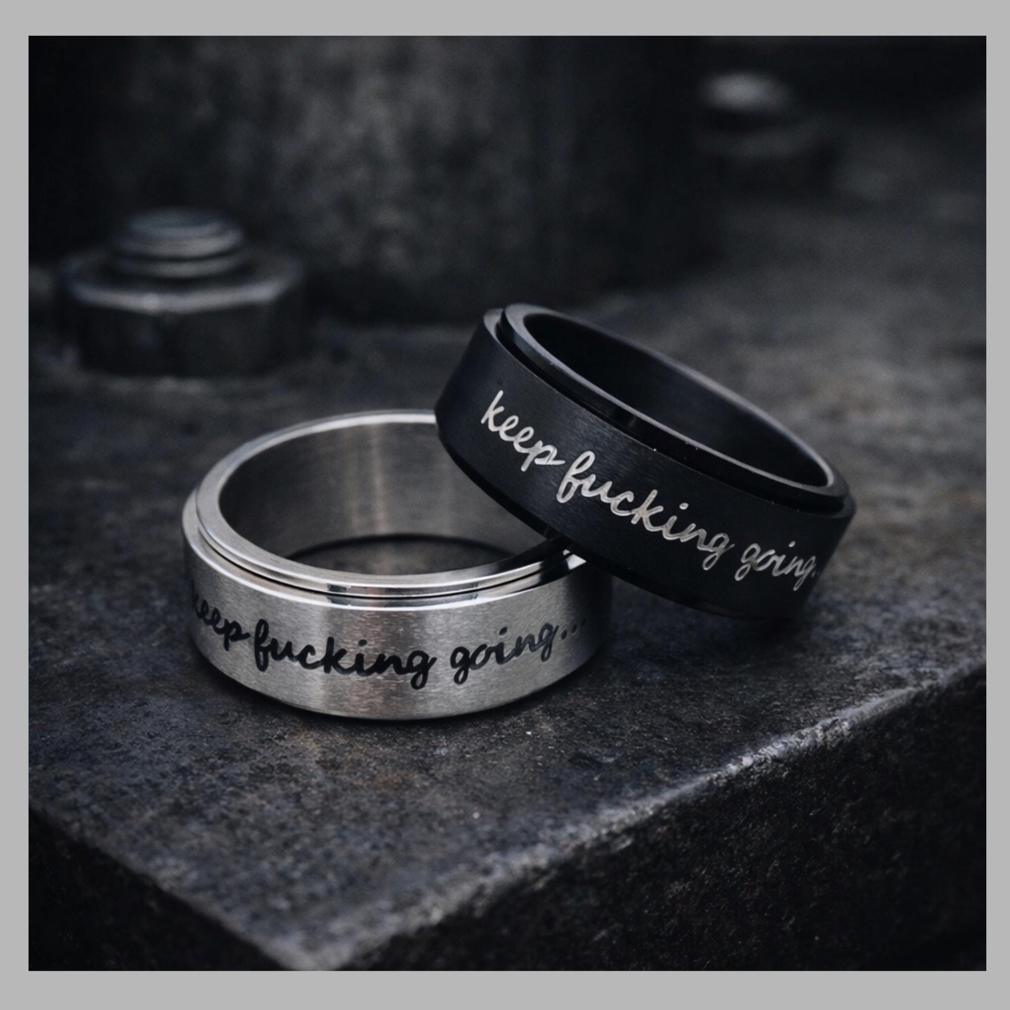 Keep Fucking Going Spinner Ring, Stainless Steel Rotating Motivational Ring for Women