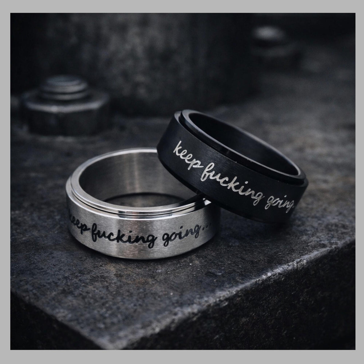 Keep Fucking Going Spinner Ring, Stainless Steel Rotating Motivational Ring for Women