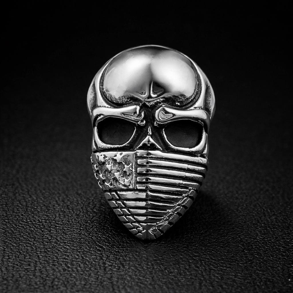 Stainless Steel American Flag Skull Ring for Men