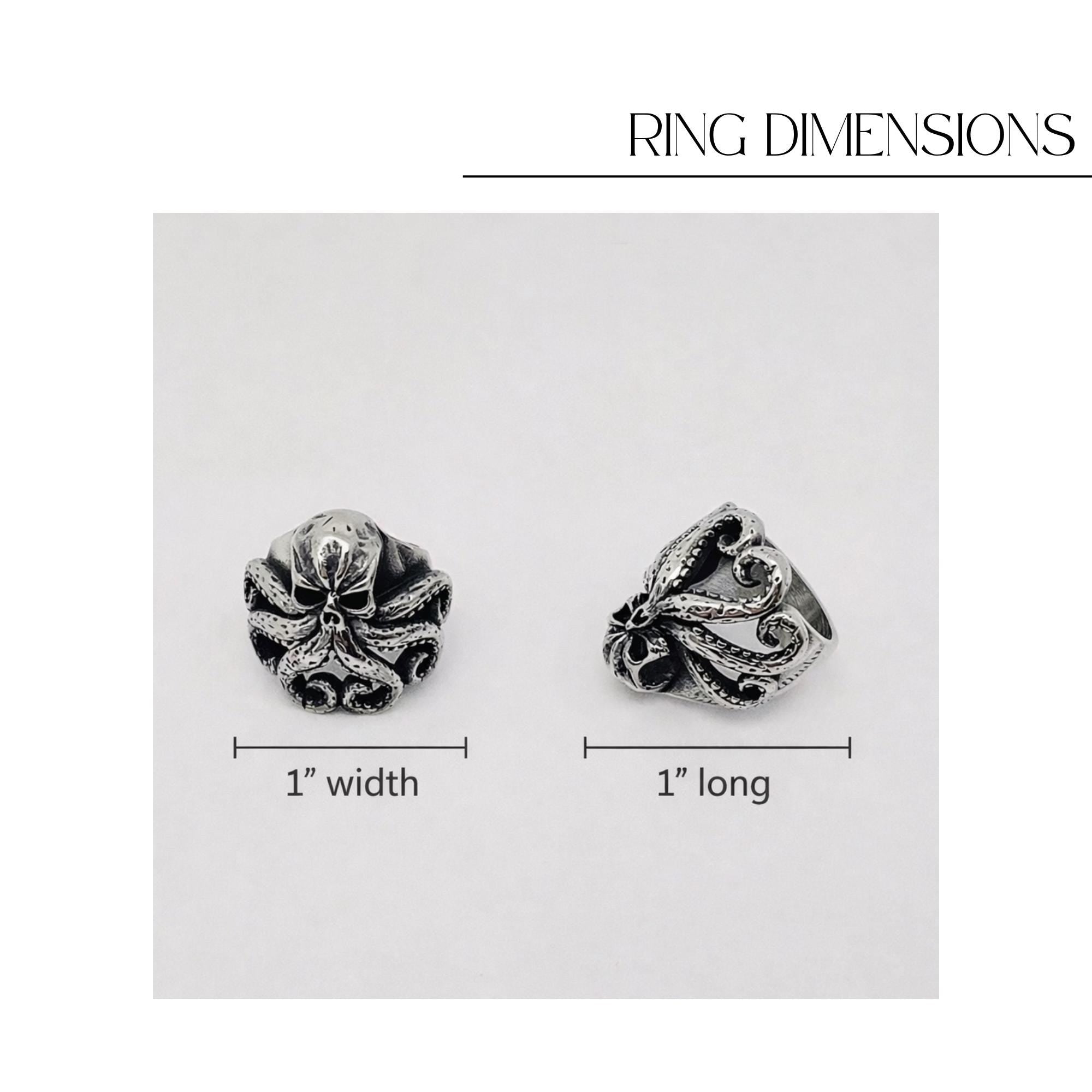 Stainless Steel Kraken Skull Ring, Gothic Octopus Biker Ring for Men