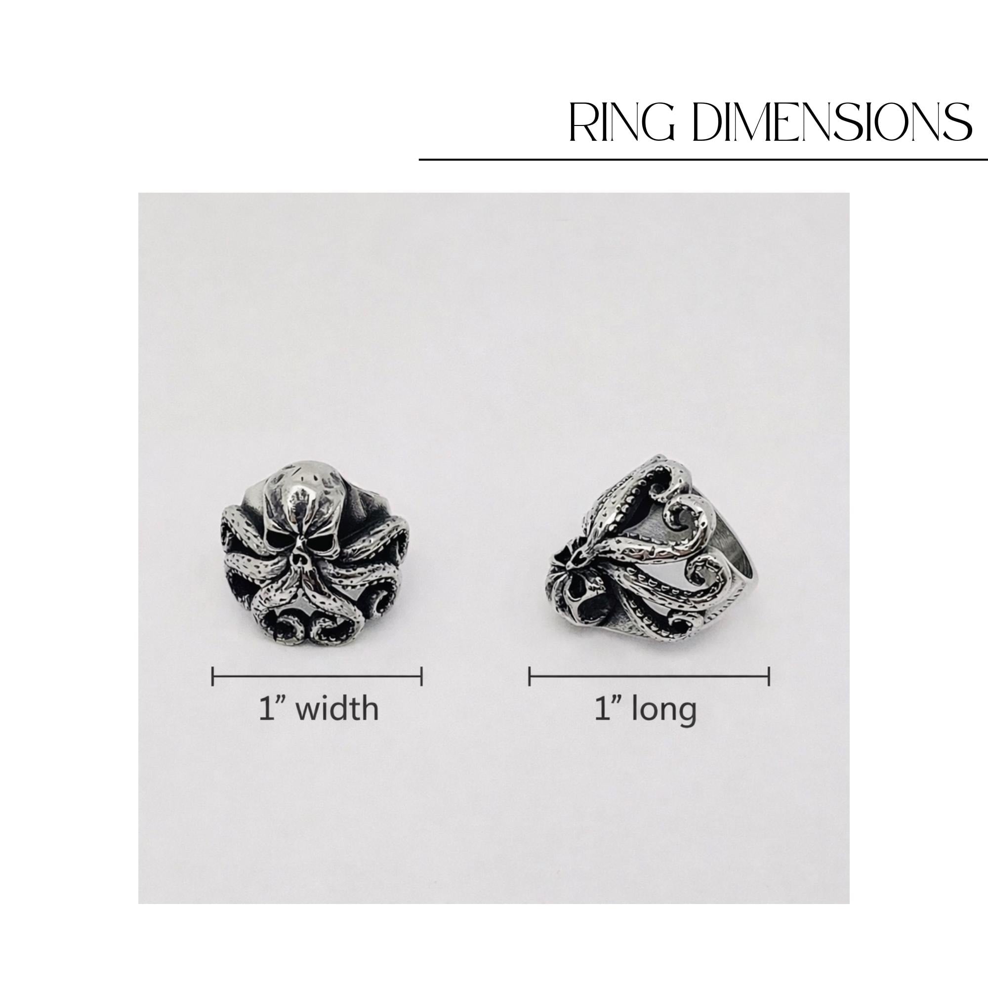 Stainless Steel Kraken Skull Ring, Gothic Octopus Biker Ring for Men