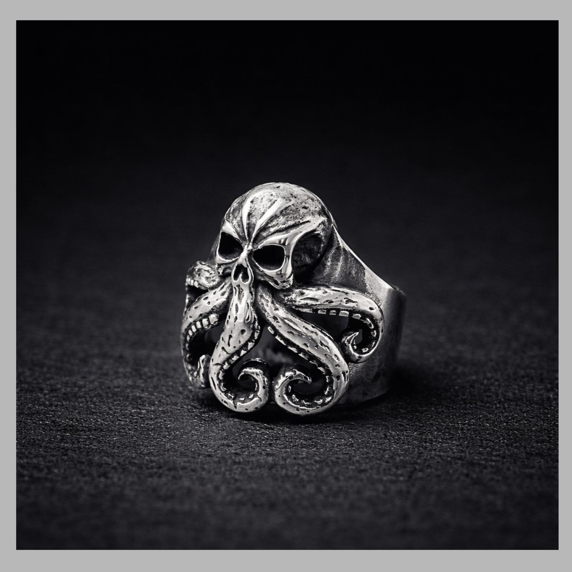 Stainless Steel Kraken Skull Ring, Gothic Octopus Biker Ring for Men