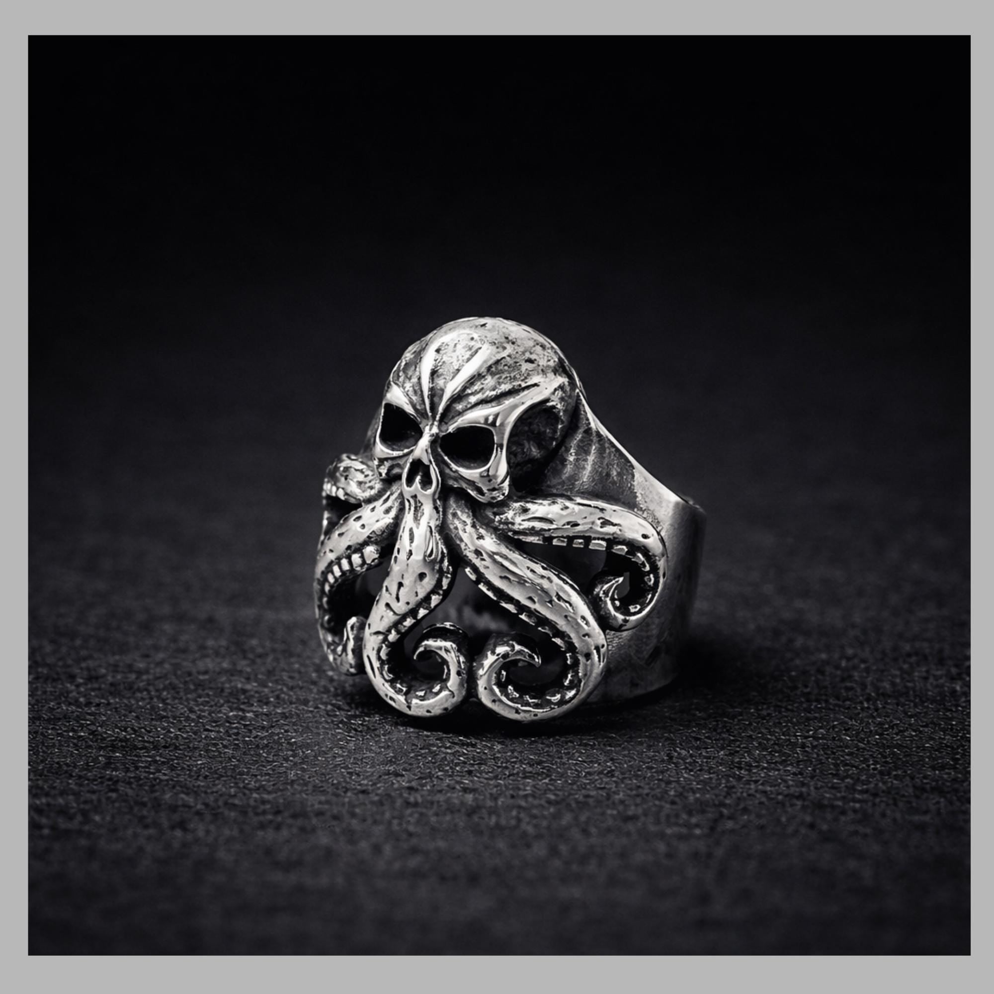 Stainless Steel Kraken Skull Ring, Gothic Octopus Biker Ring for Men