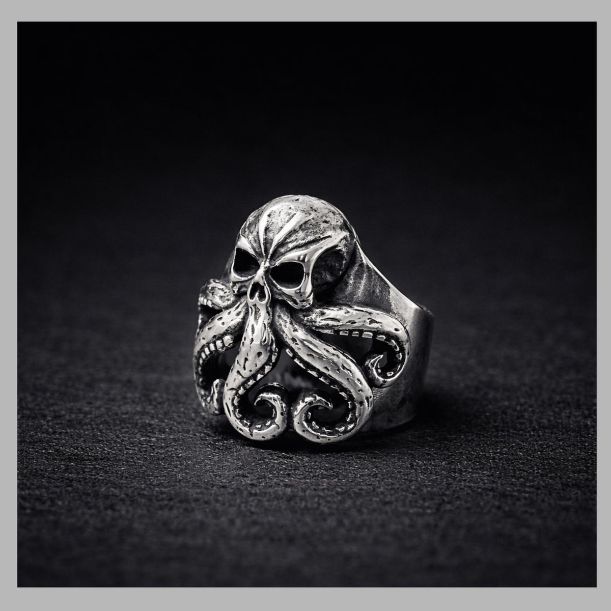 Stainless Steel Kraken Skull Ring, Gothic Octopus Biker Ring for Men