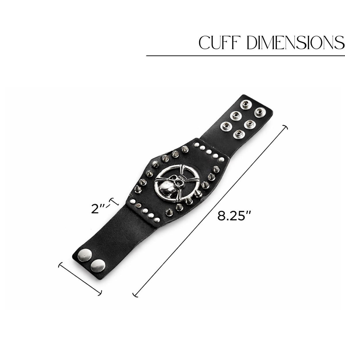 Biker Skull Leather Cuff Bracelet for Men, Faux Leather Wristband with Stainless Steel Studs