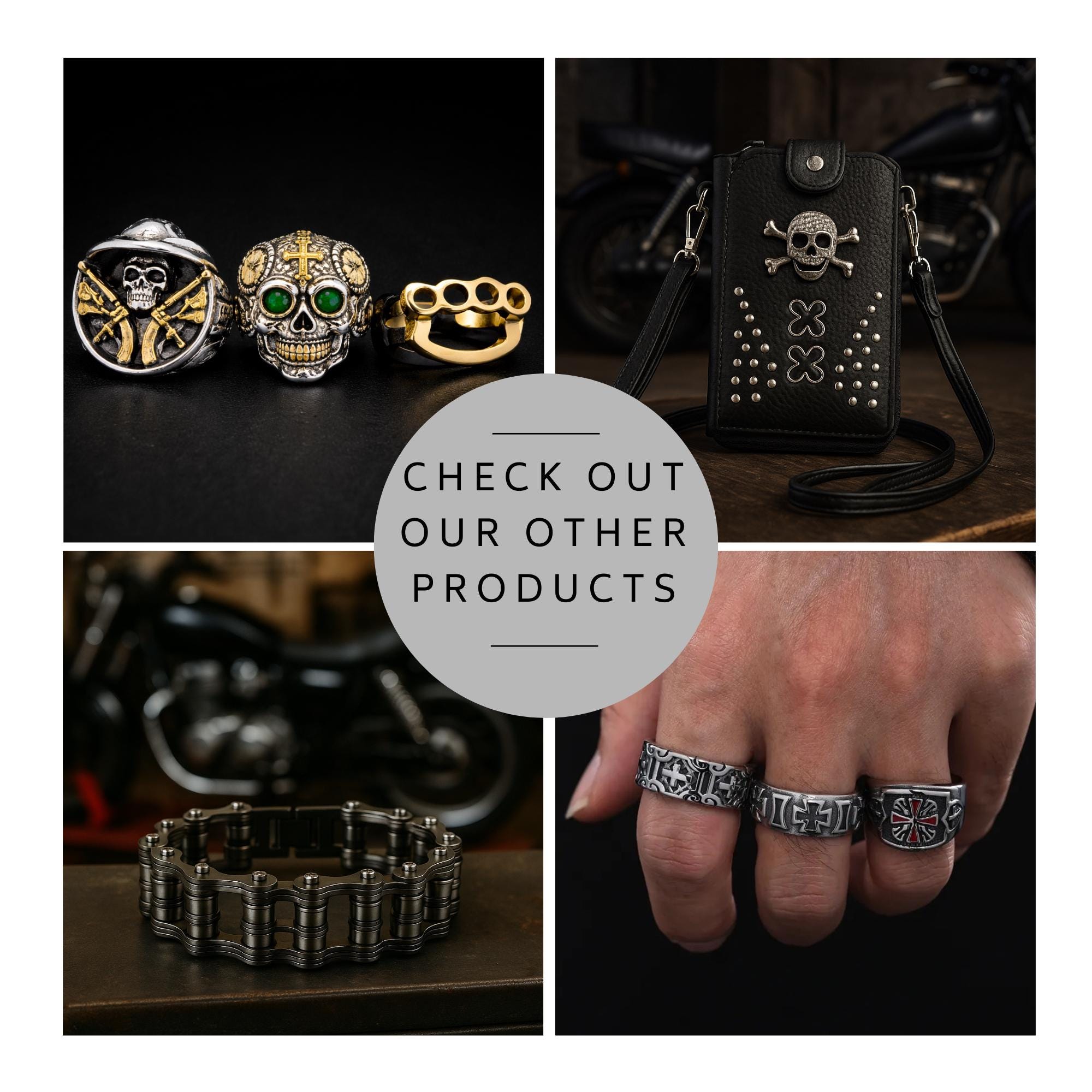 Biker Skull Leather Cuff Bracelet for Men, Faux Leather Wristband with Stainless Steel Studs