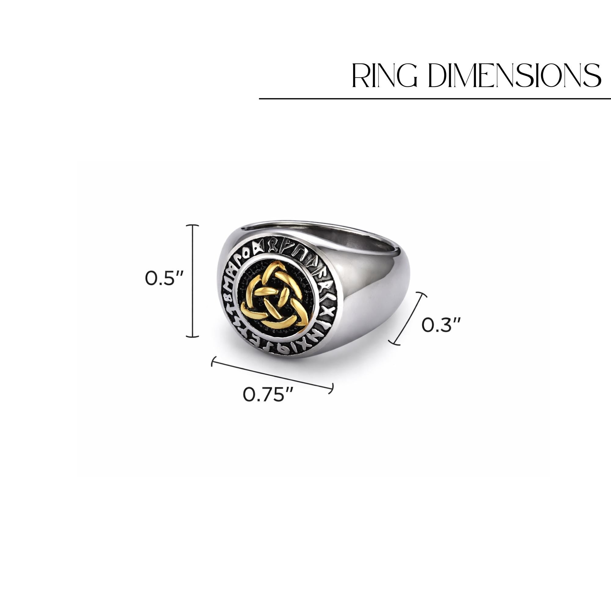 Viking Rune Statement Ring for Men, Norse Mythology Triquetra Ring