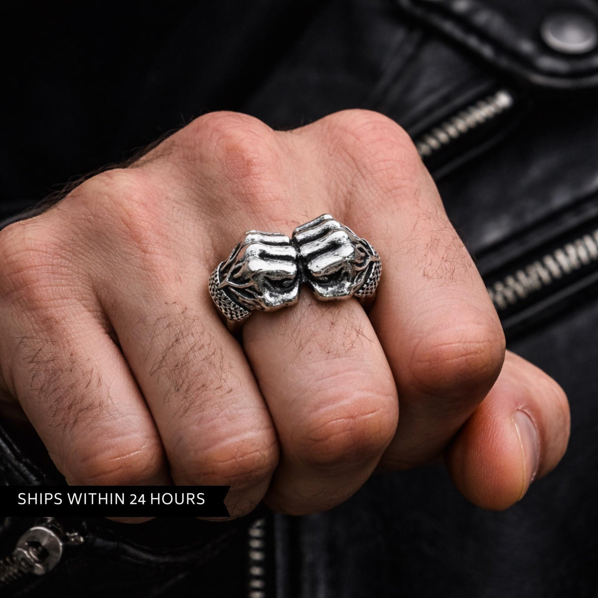 Stainless Steel Flamed Fist Ring for Men, Bold Biker Statement Jewelry