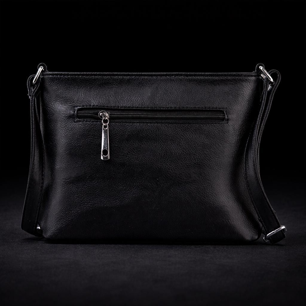 Black Leather Fringe Crossbody: Studded Rocker Boho Statement Bag