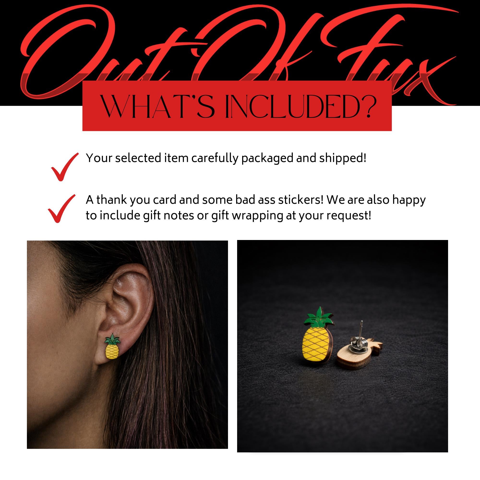Wooden Pineapple Stud Earrings – Lightweight Tropical Fruit Jewelry