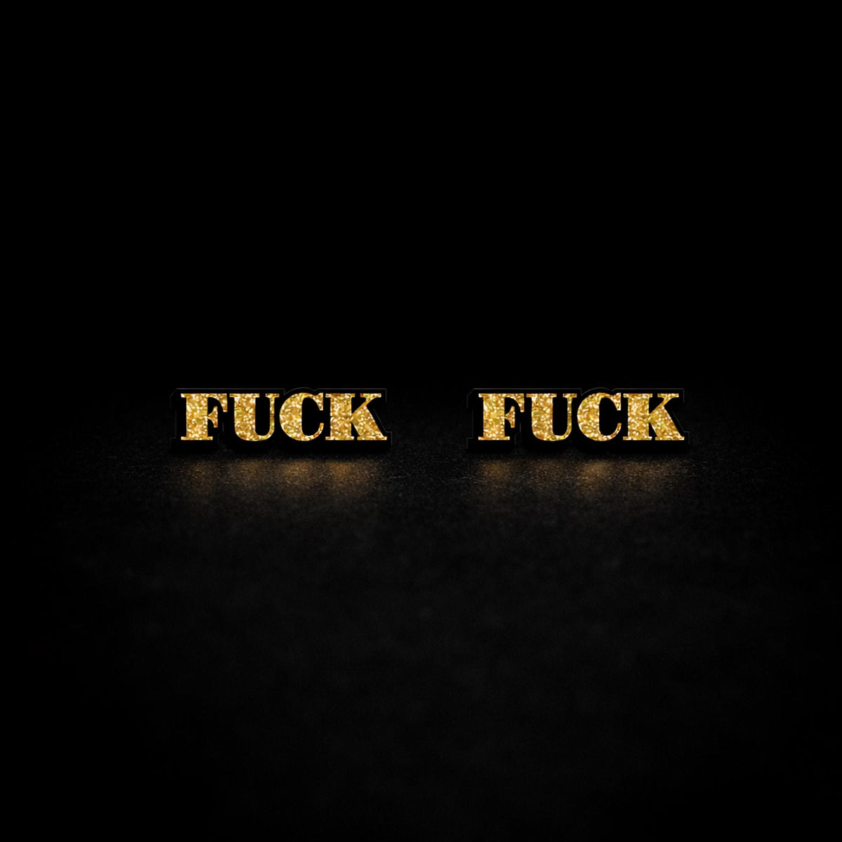 Gold Glitter Fuck Stud Earrings, Bold Statement Jewelry for Women