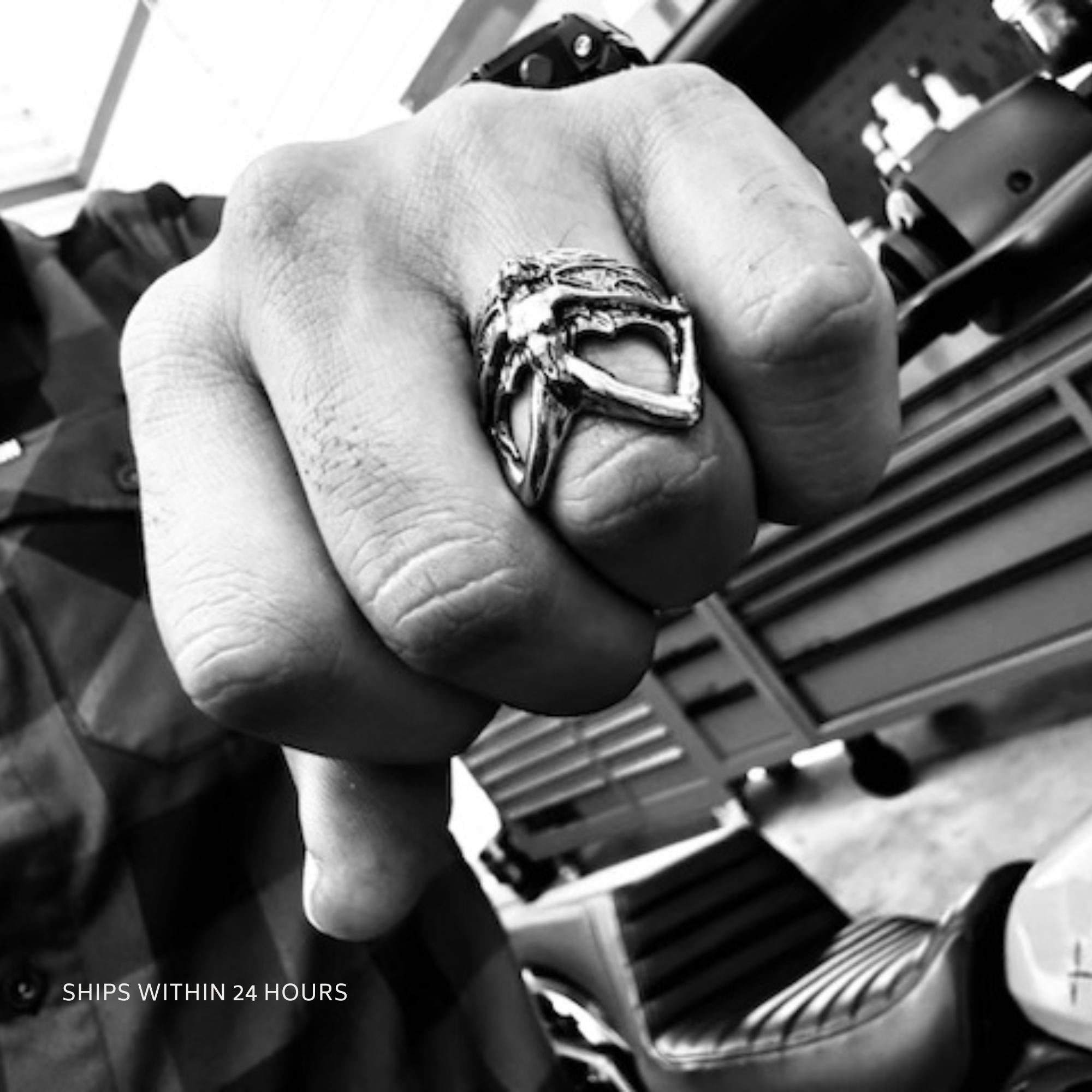 Winged Woman Stainless Steel Ring: Gothic Biker Jewelry for Men