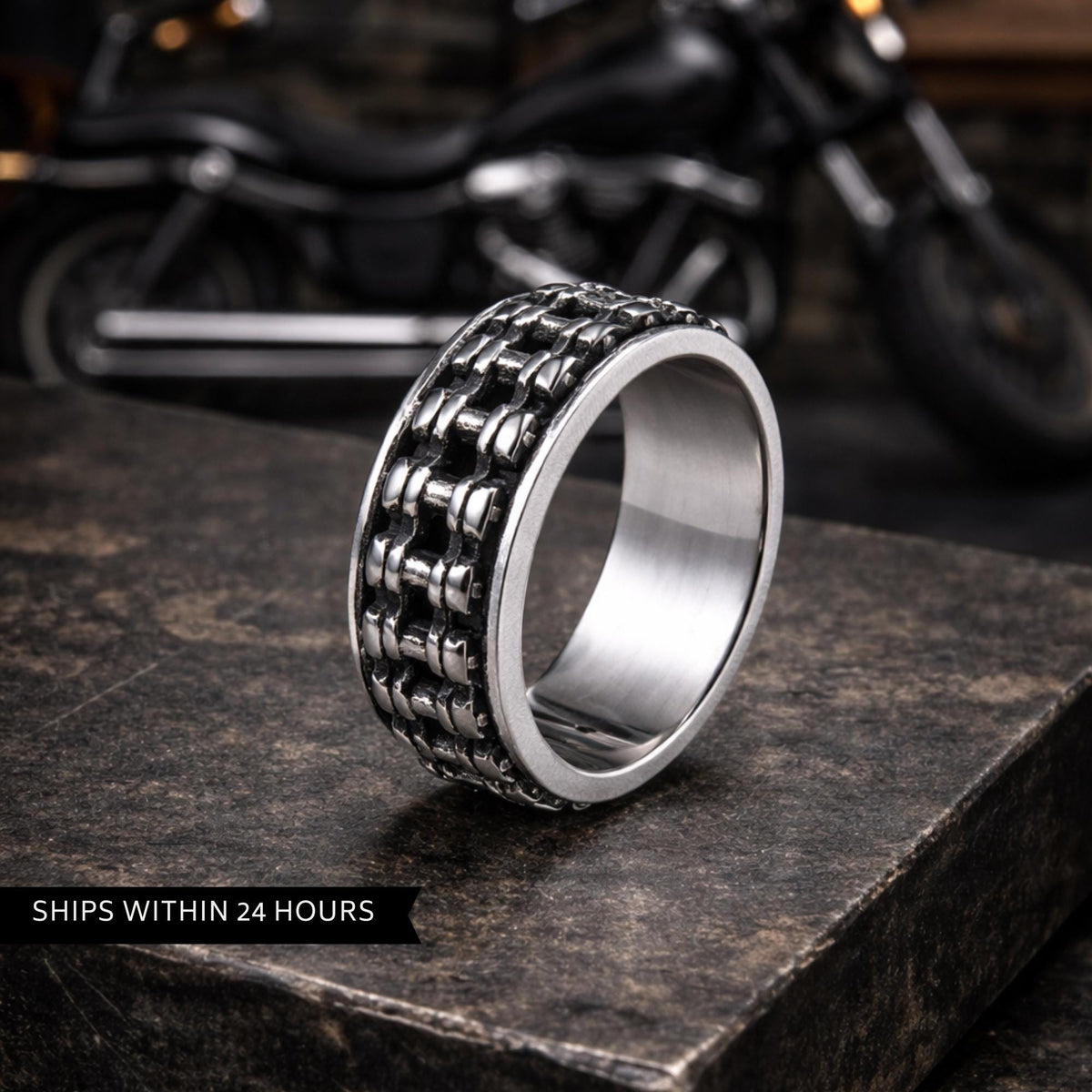Titanium Motorcycle Chain Ring for Men, Durable Biker Style Band
