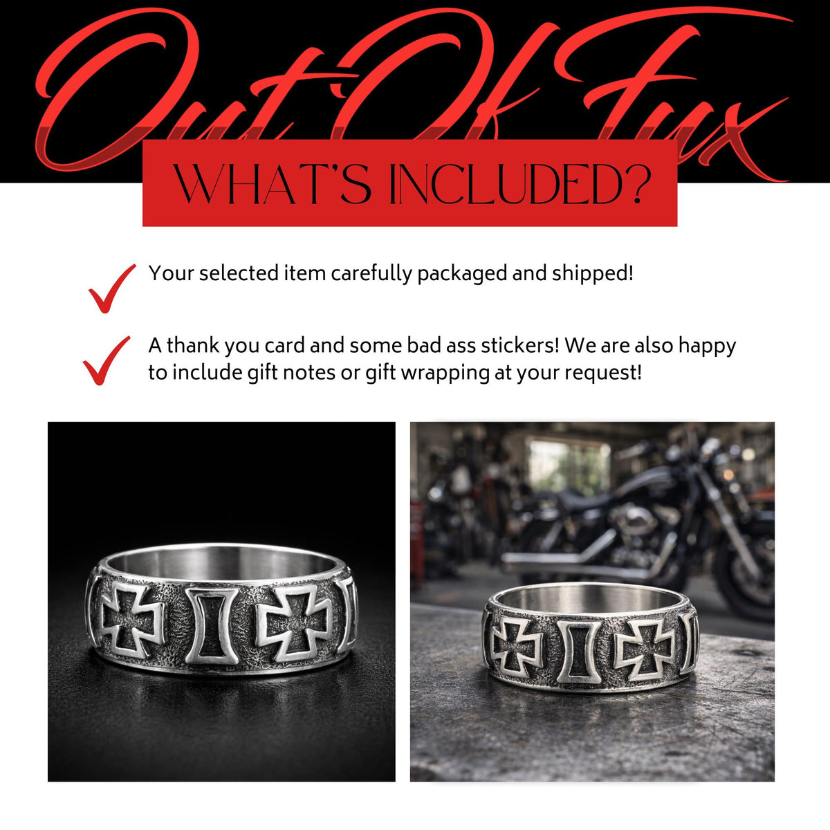 Iron Cross Band Ring for Men, Stainless Steel Engraved Gothic Ring