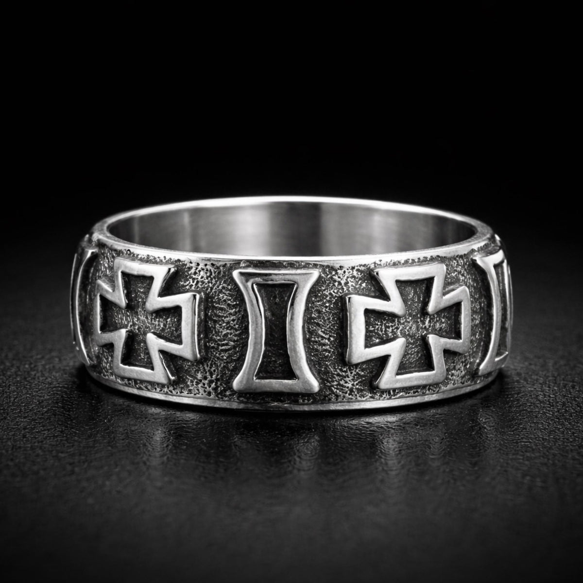 Iron Cross Band Ring for Men, Stainless Steel Engraved Gothic Ring