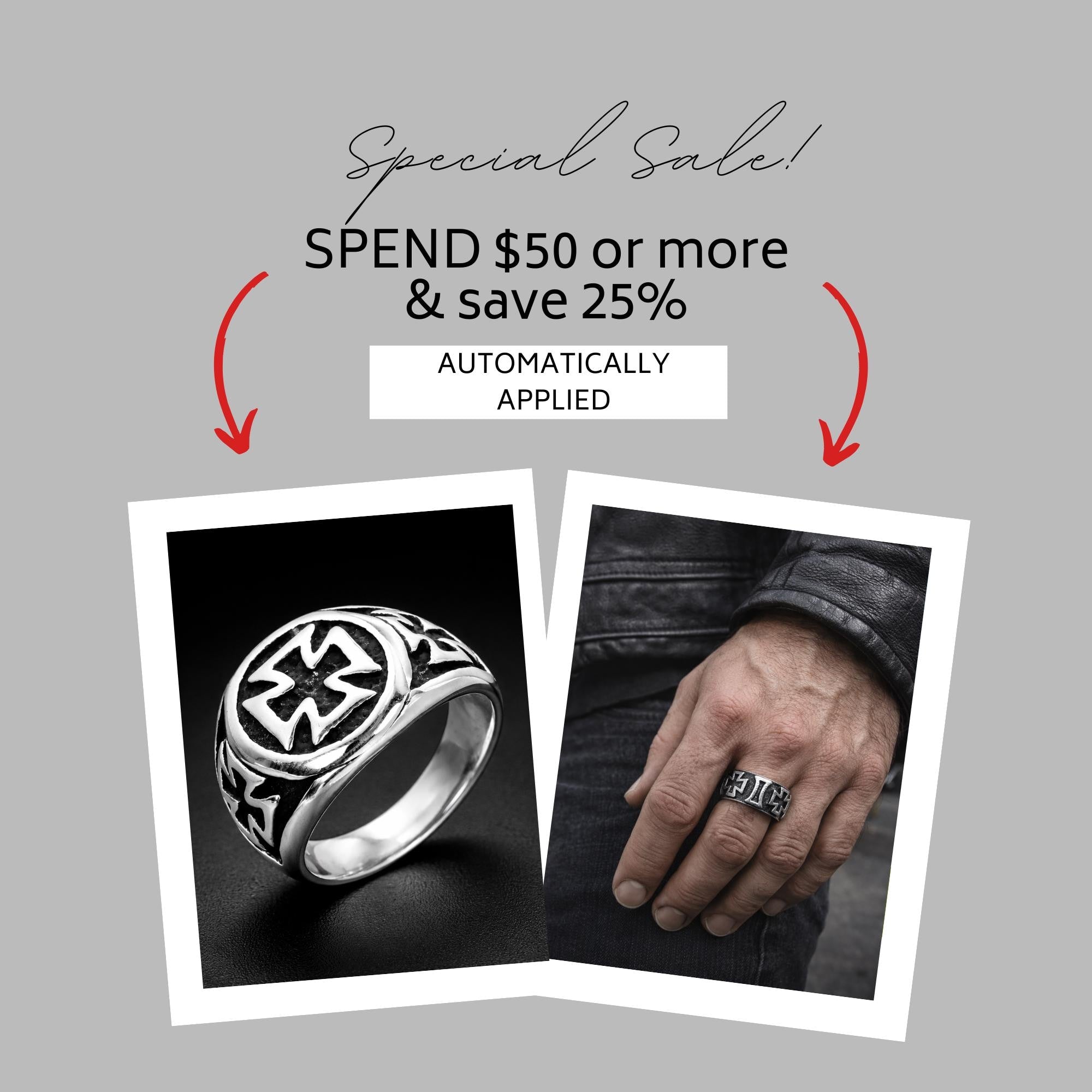 Iron Cross Shield Ring for Men, Stainless Steel Gothic Statement Ring