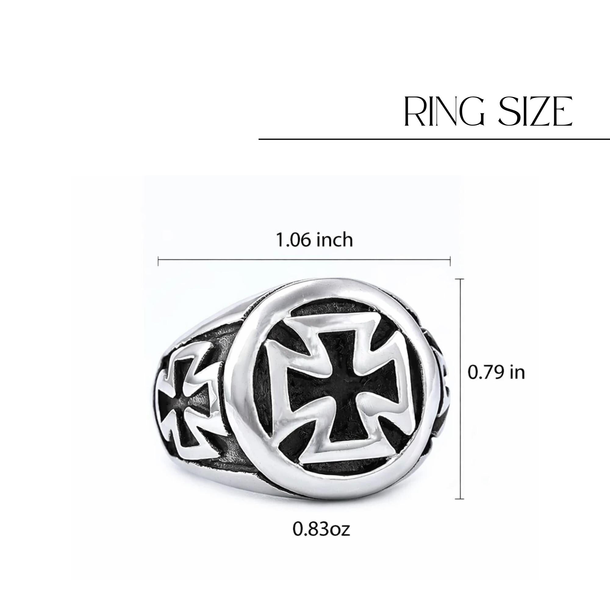 Iron Cross Shield Ring for Men, Stainless Steel Gothic Statement Ring