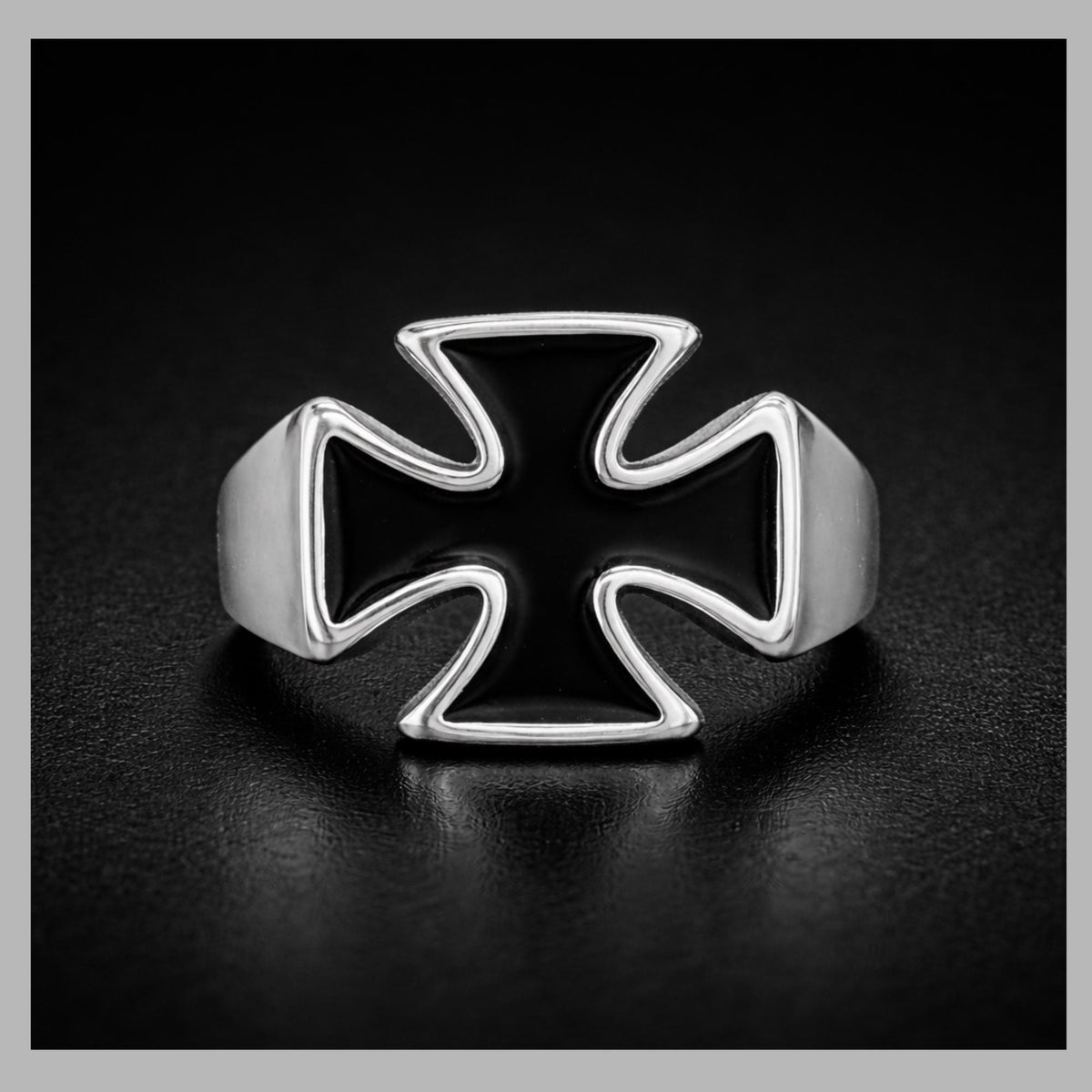 Black Iron Cross Ring for Men, Stainless Steel Gothic Statement Ring