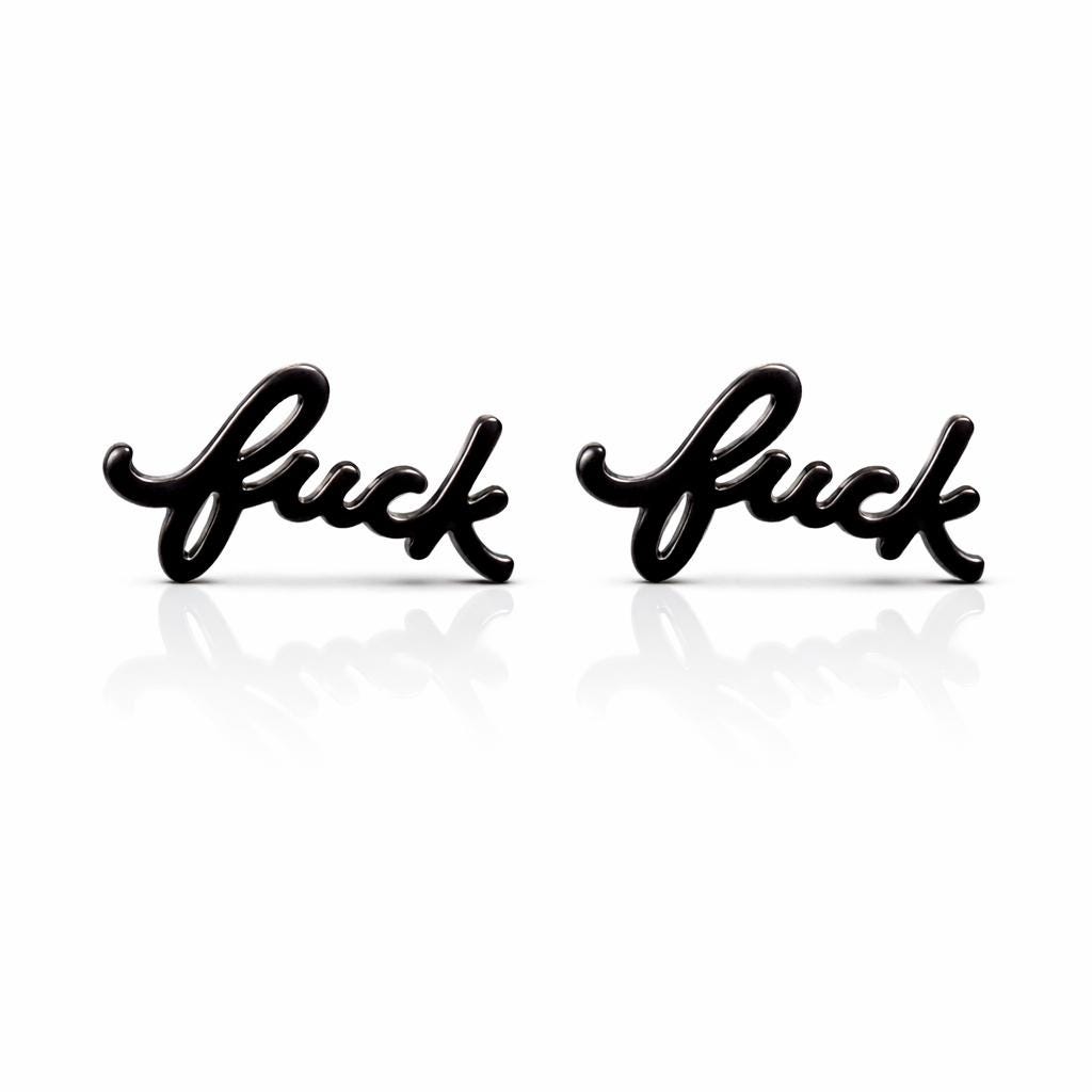 Cursive Fuck Stud Earrings Pair: Dainty Feminist Jewelry in Gold, Silver, Black
