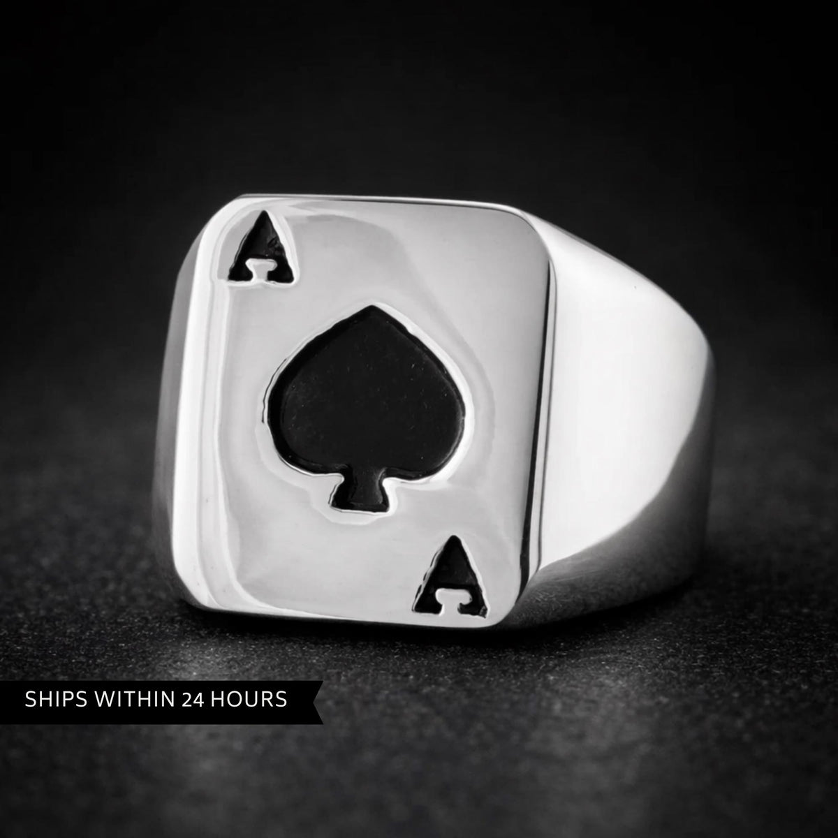 Ace of Spades Stainless Steel Signet Ring for Men, Bold Spade Symbol Statement Ring
