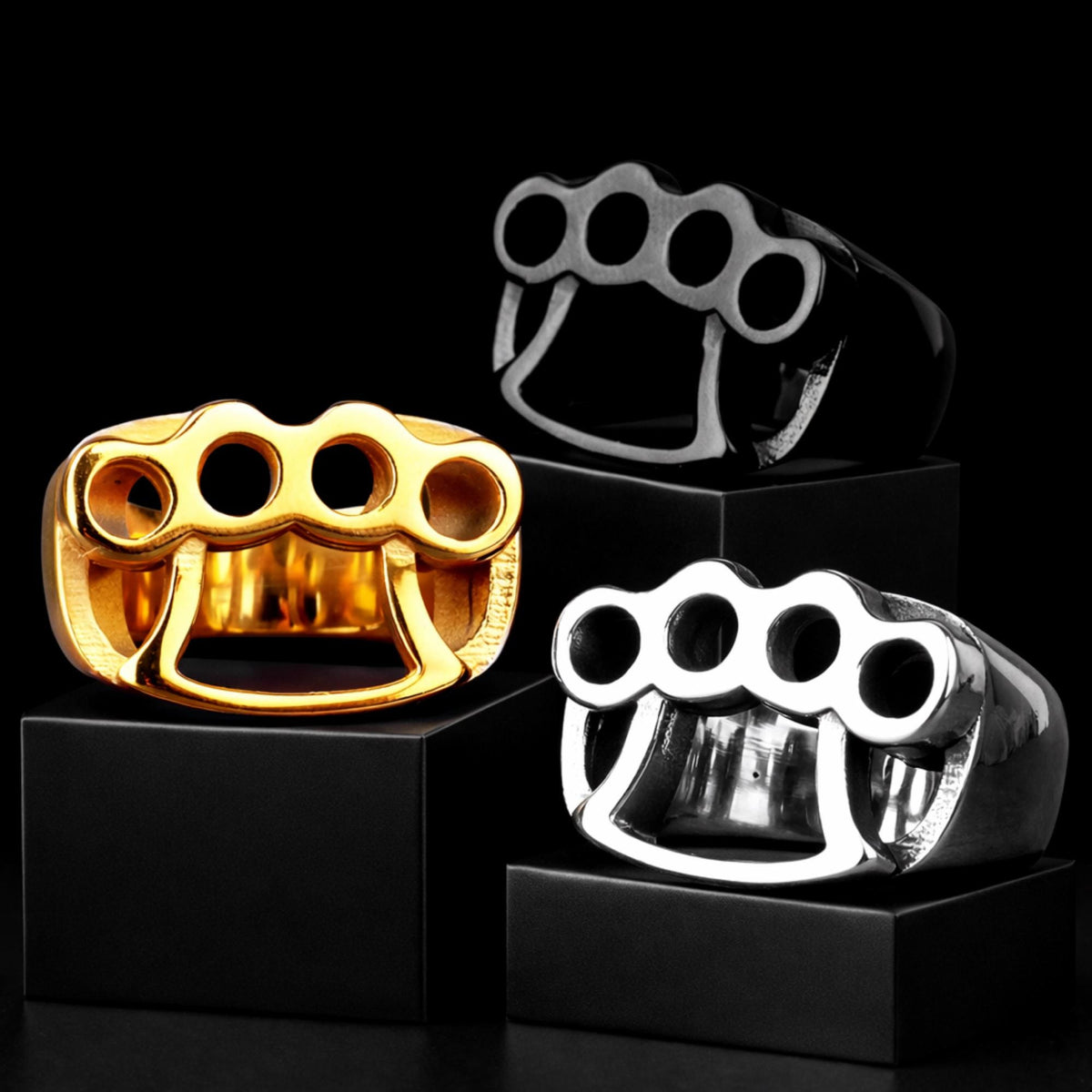 Stainless Steel Brass Knuckle Ring for Men, Bold Biker Statement Jewelry