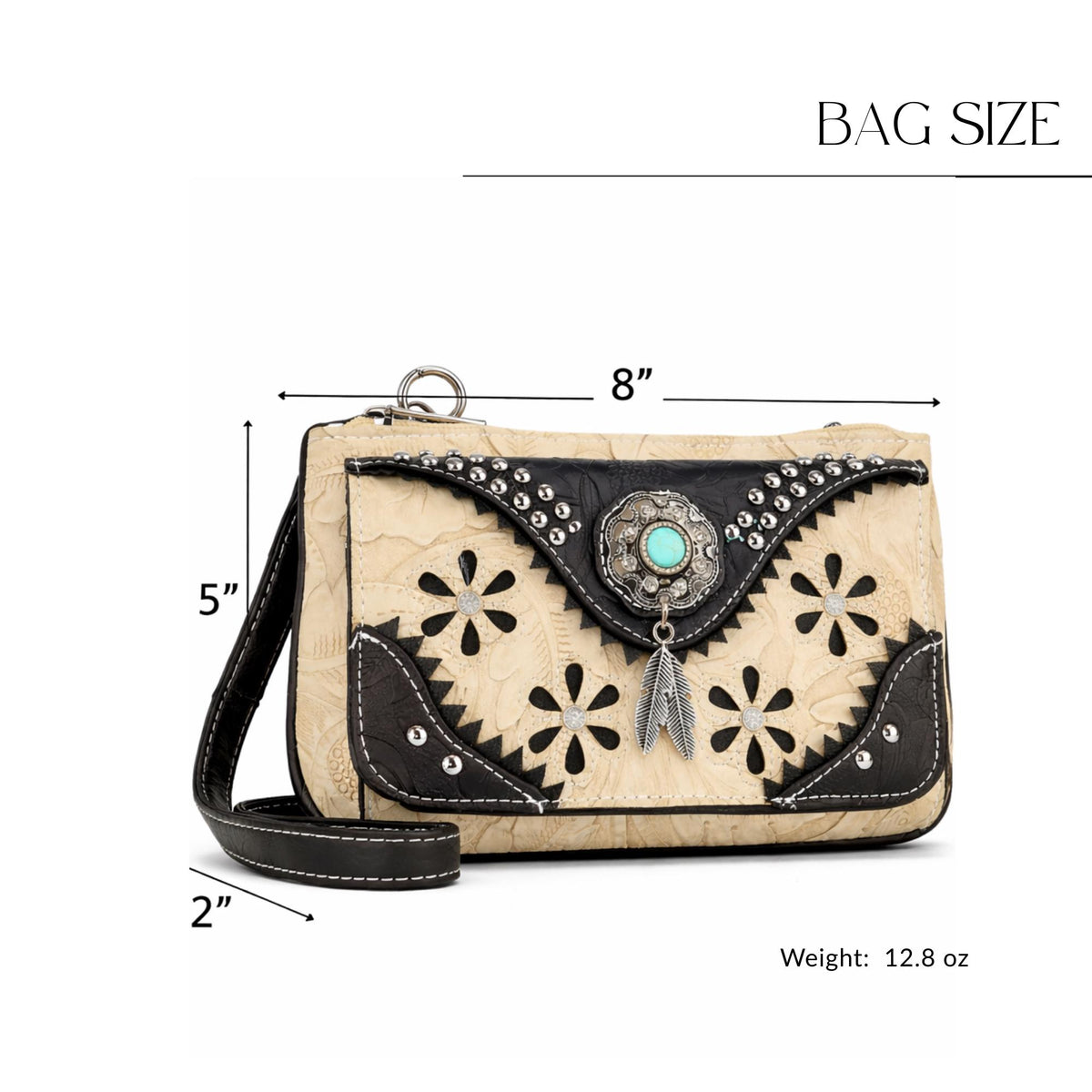 Western Floral Embossed Crossbody Bag: Faux Leather Cowgirl Purse with Turquoise Concho