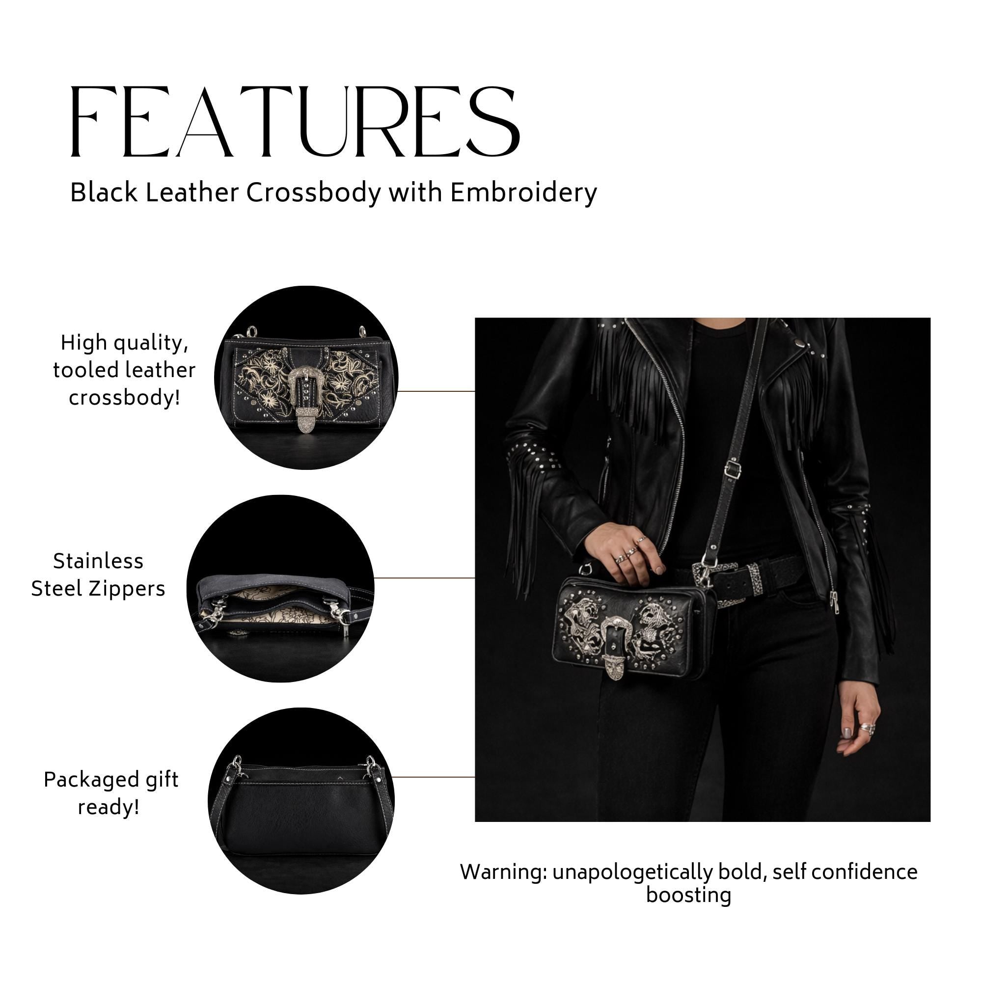 Black Western Buckle Bag: Faux Leather Cowgirl Crossbody for Concerts and Everyday Style