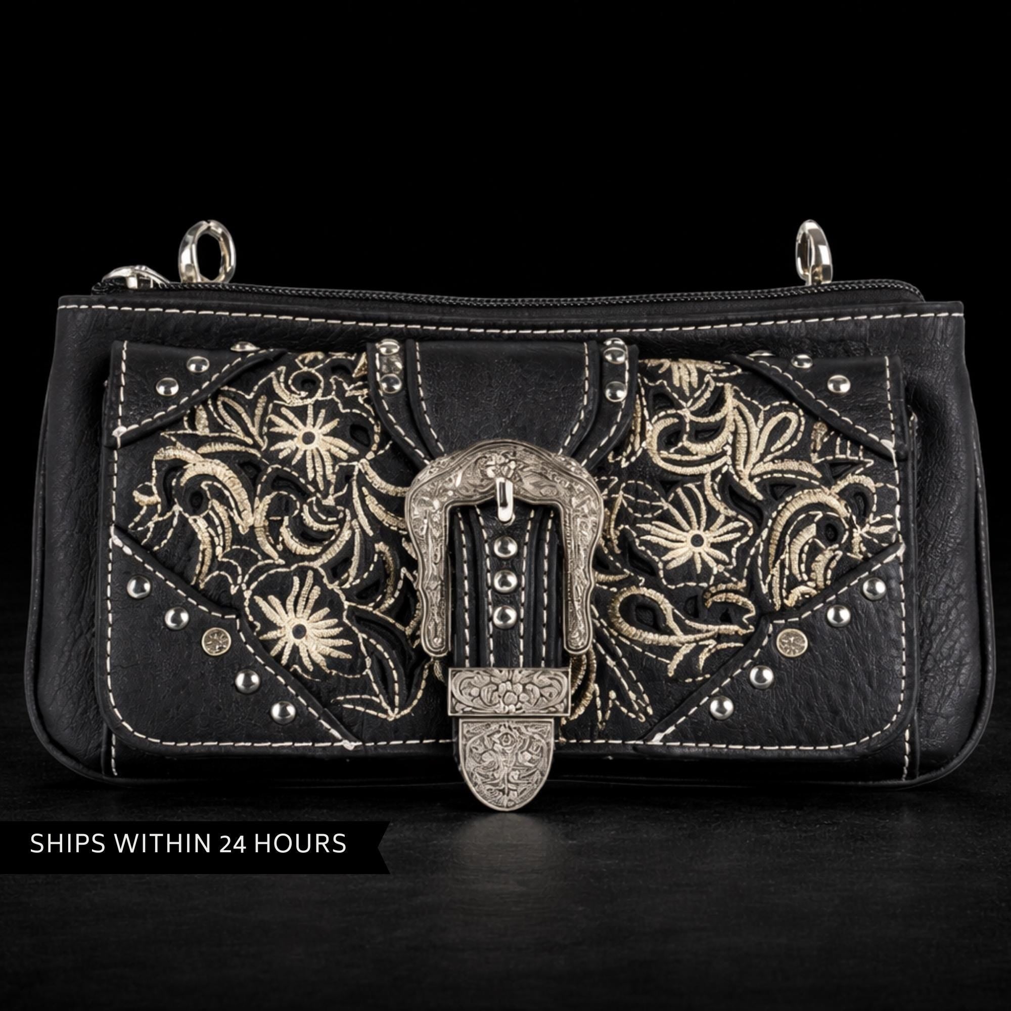Black Western Buckle Bag: Faux Leather Cowgirl Crossbody for Concerts and Everyday Style