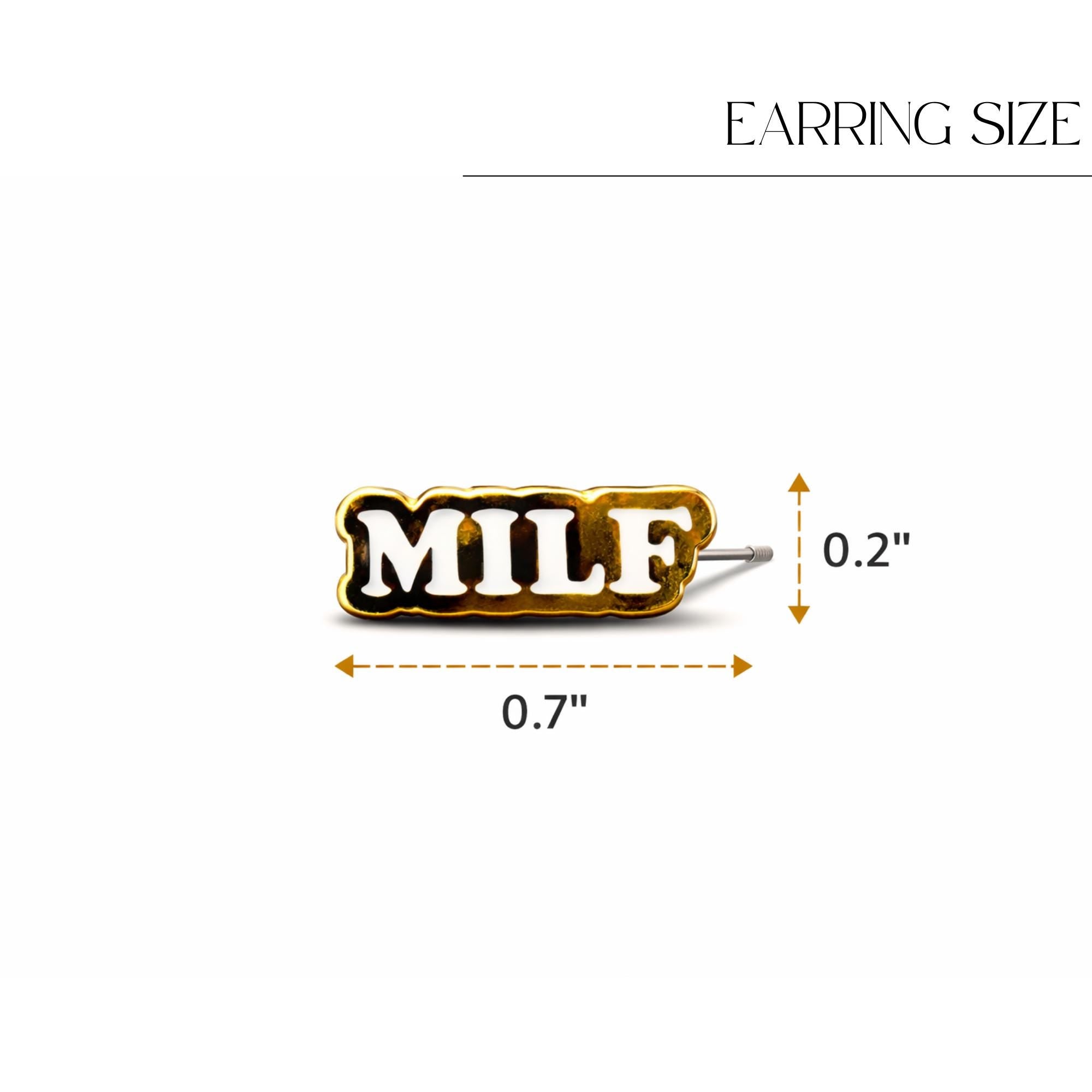 Gold and White MILF Stud Earrings, Funny Stainless Steel Statement Earrings