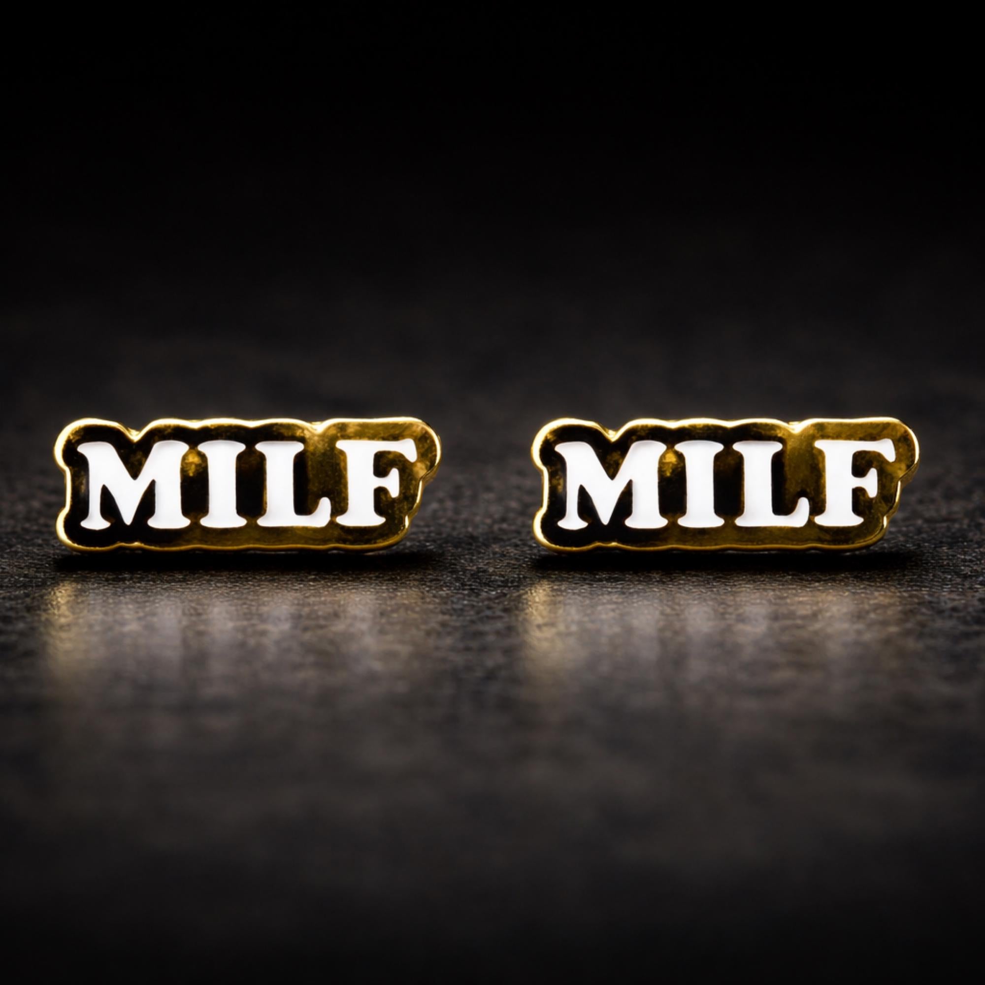 Gold and White MILF Stud Earrings, Funny Stainless Steel Statement Earrings
