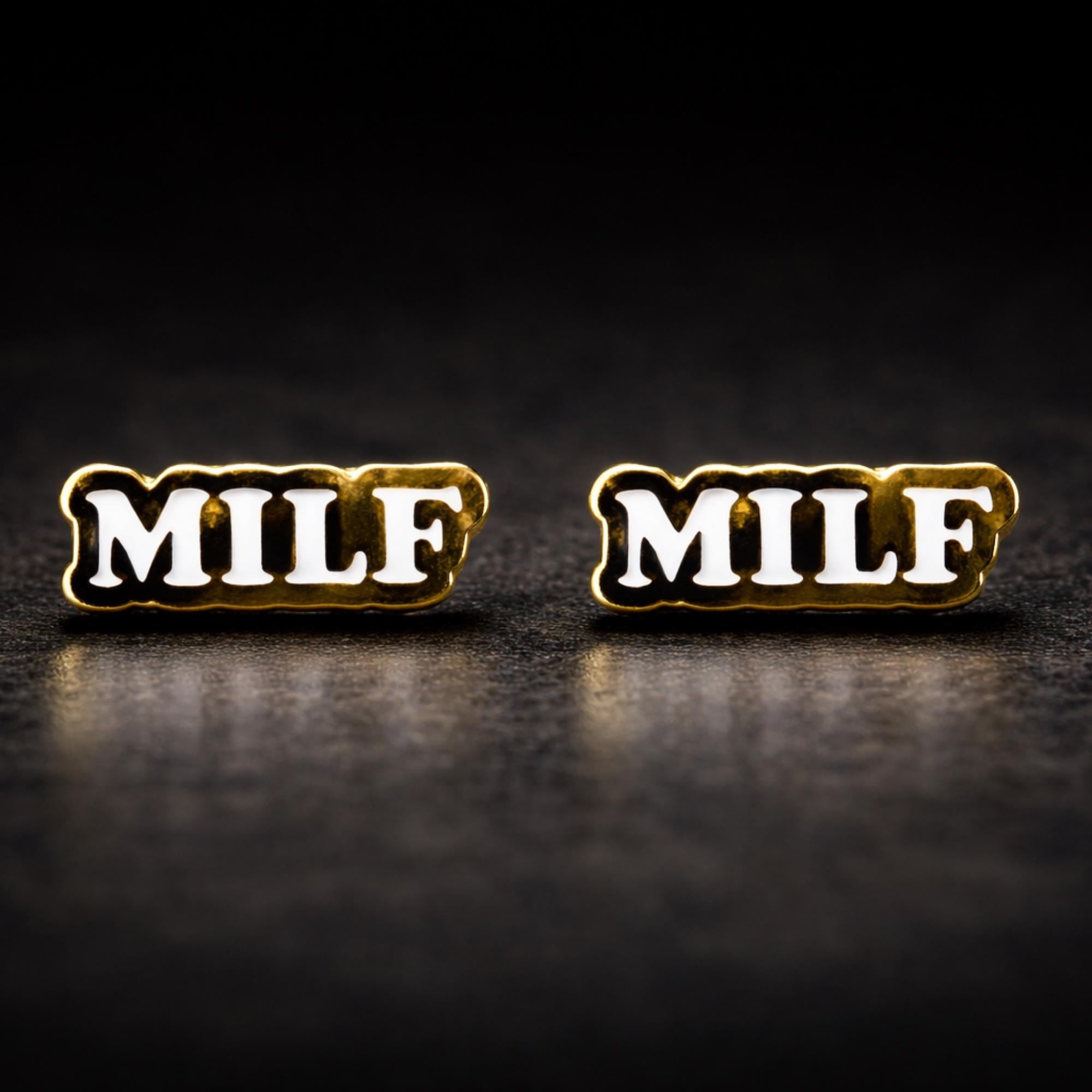 Gold and White MILF Stud Earrings, Funny Stainless Steel Statement Earrings