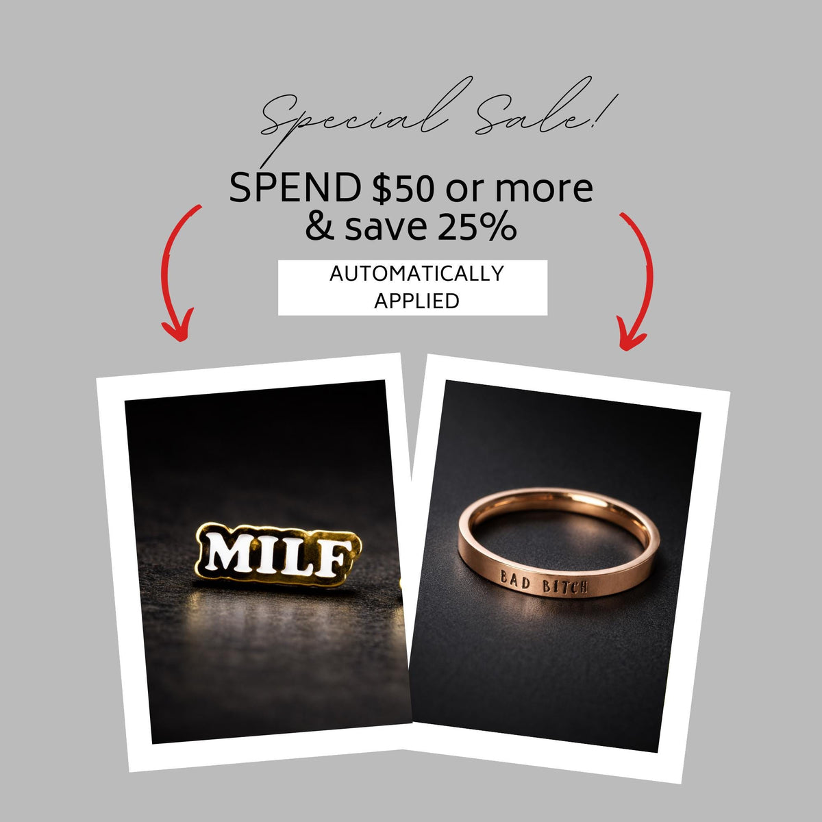 Rose Gold Bad Bitch Ring, Minimalist Stainless Steel Swear Word Band