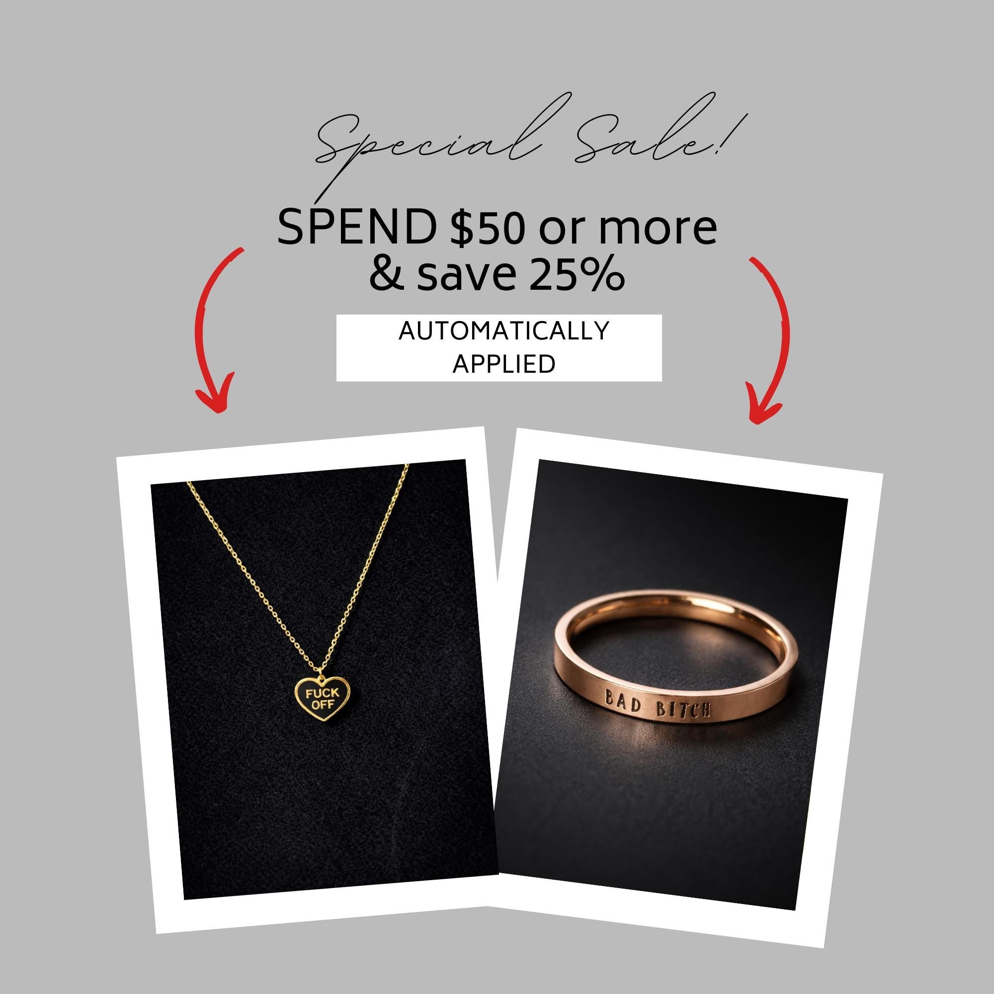 Fuck Off Heart Necklace, Edgy Brass Charm Necklace with 16 Inch Chain