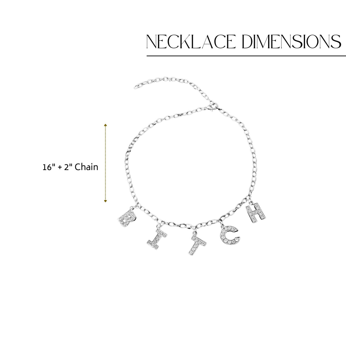 Silver Swear Word Necklace, Stainless Steel Pavé CZ Statement Chain