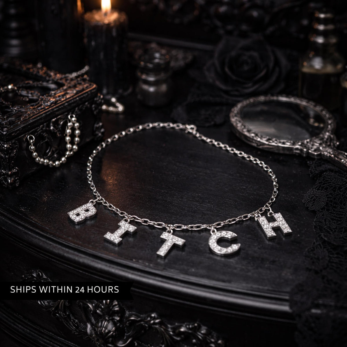 Silver Swear Word Necklace, Stainless Steel Pavé CZ Statement Chain