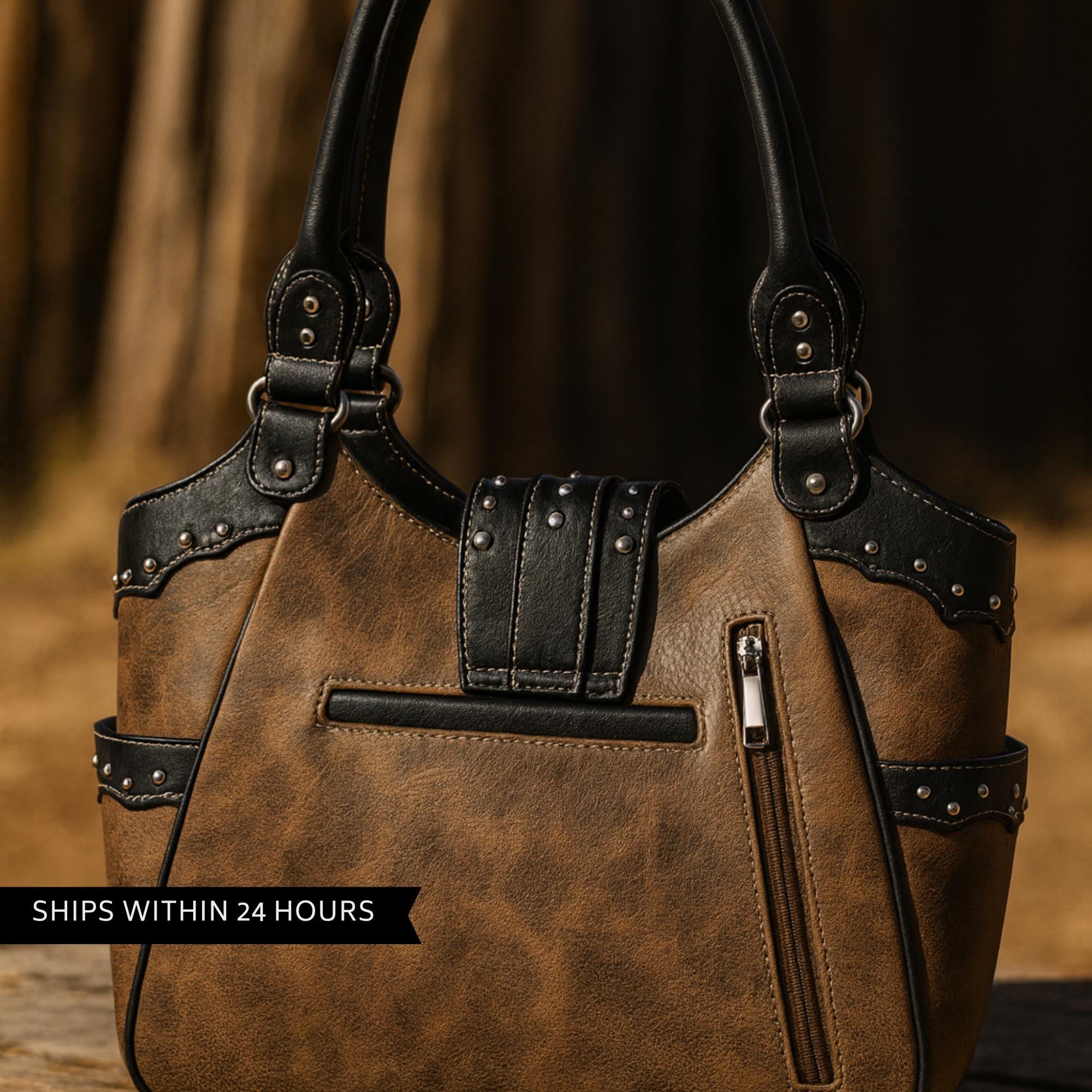 Western Embroidered Shoulder Bag with Turquoise Concho, Faux Leather Boho Purse for Everyday Use