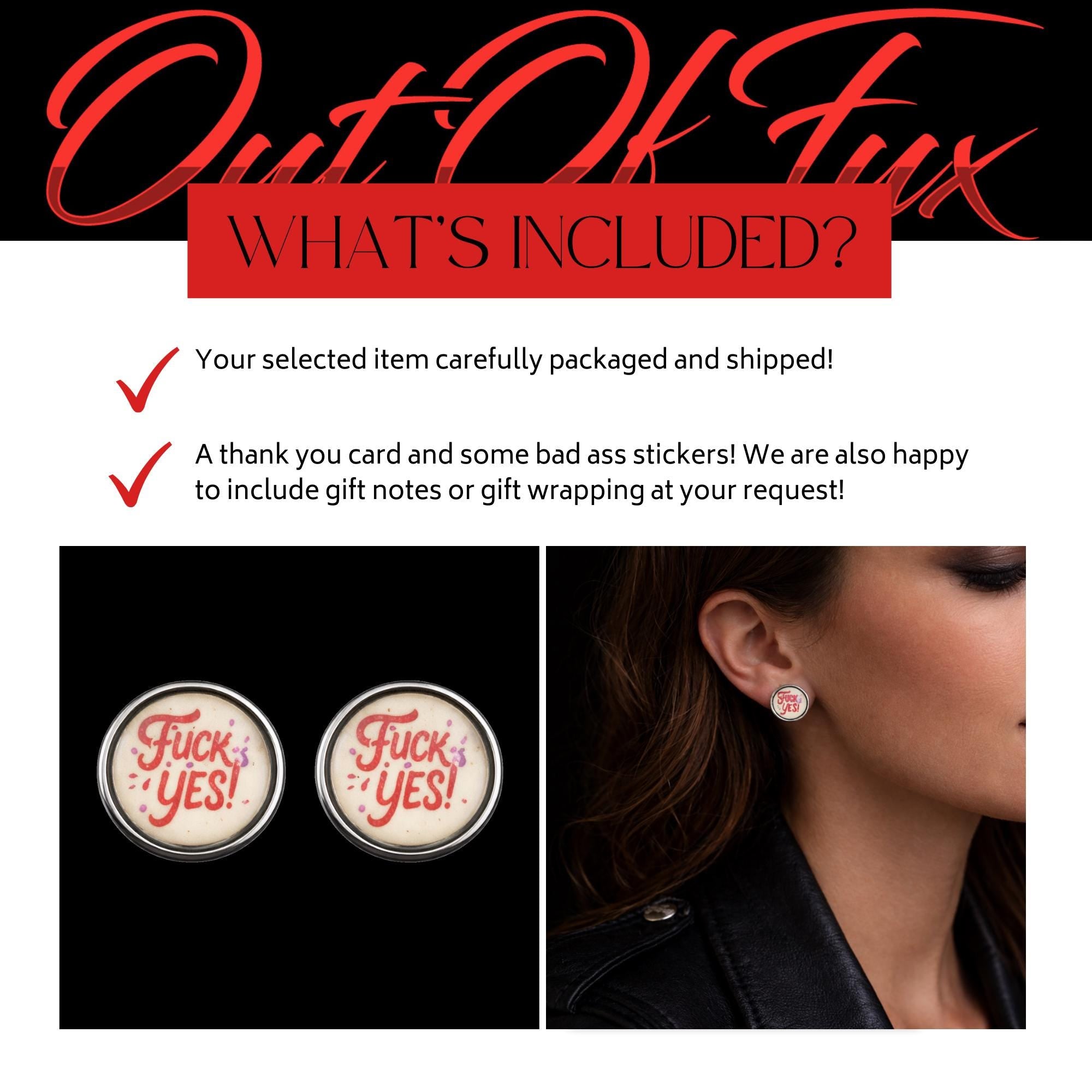 Pink Fuck Yes Stud Earrings, Bold Statement Jewelry for Confident Women