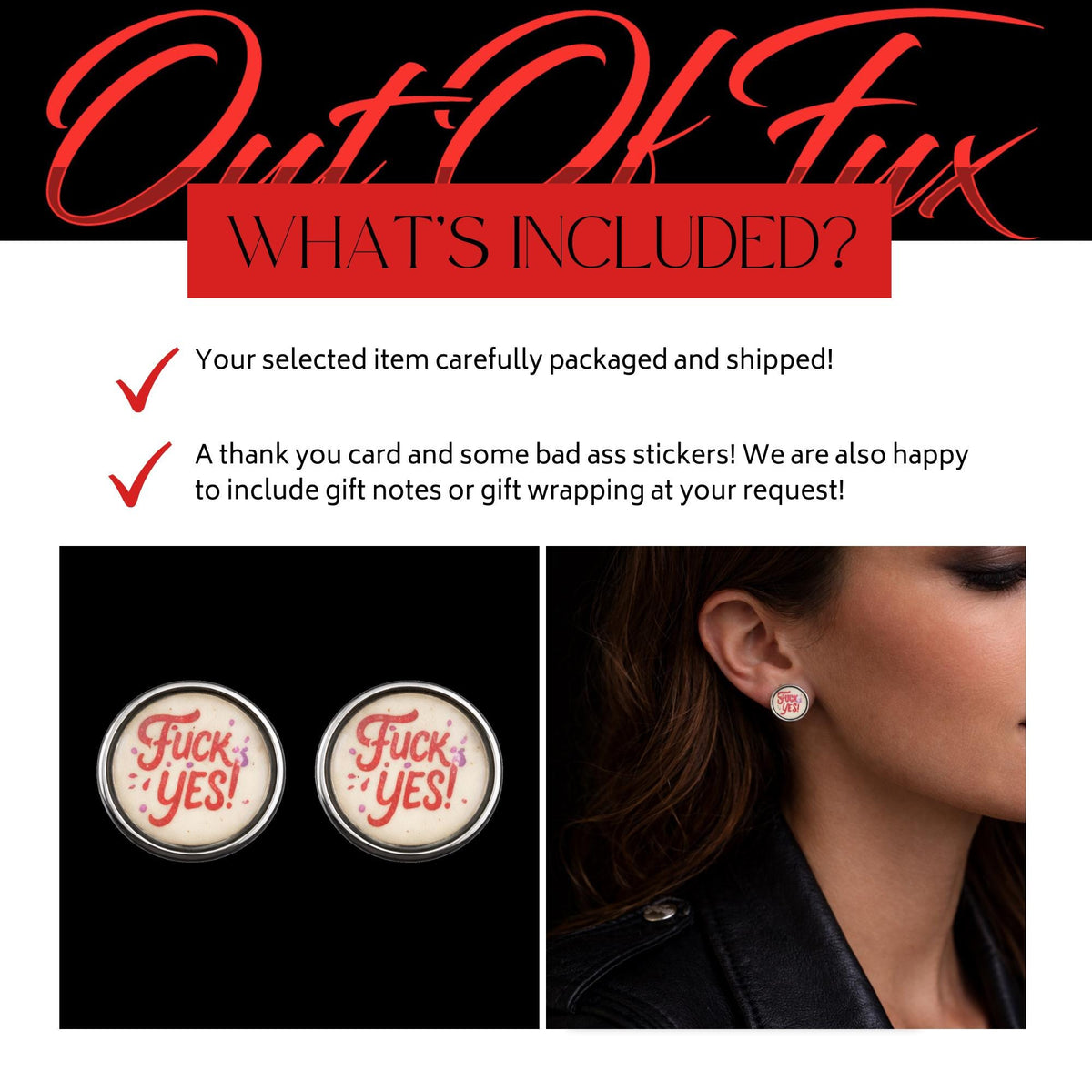 Pink Fuck Yes Stud Earrings, Bold Statement Jewelry for Confident Women