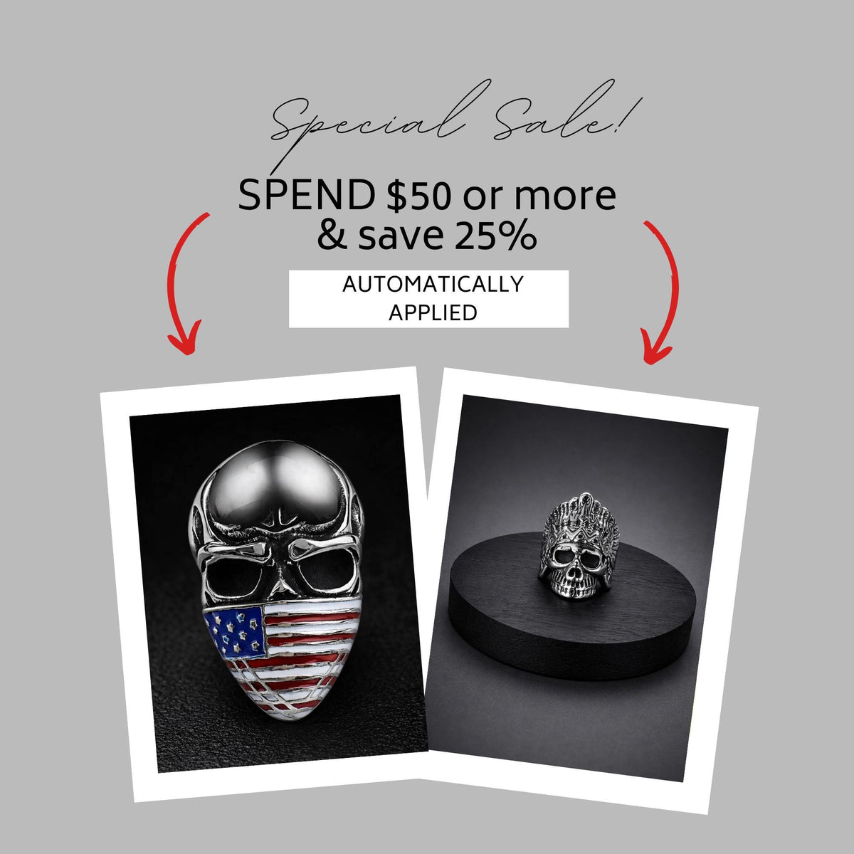 Stainless Steel American Flag Skull Ring for Men