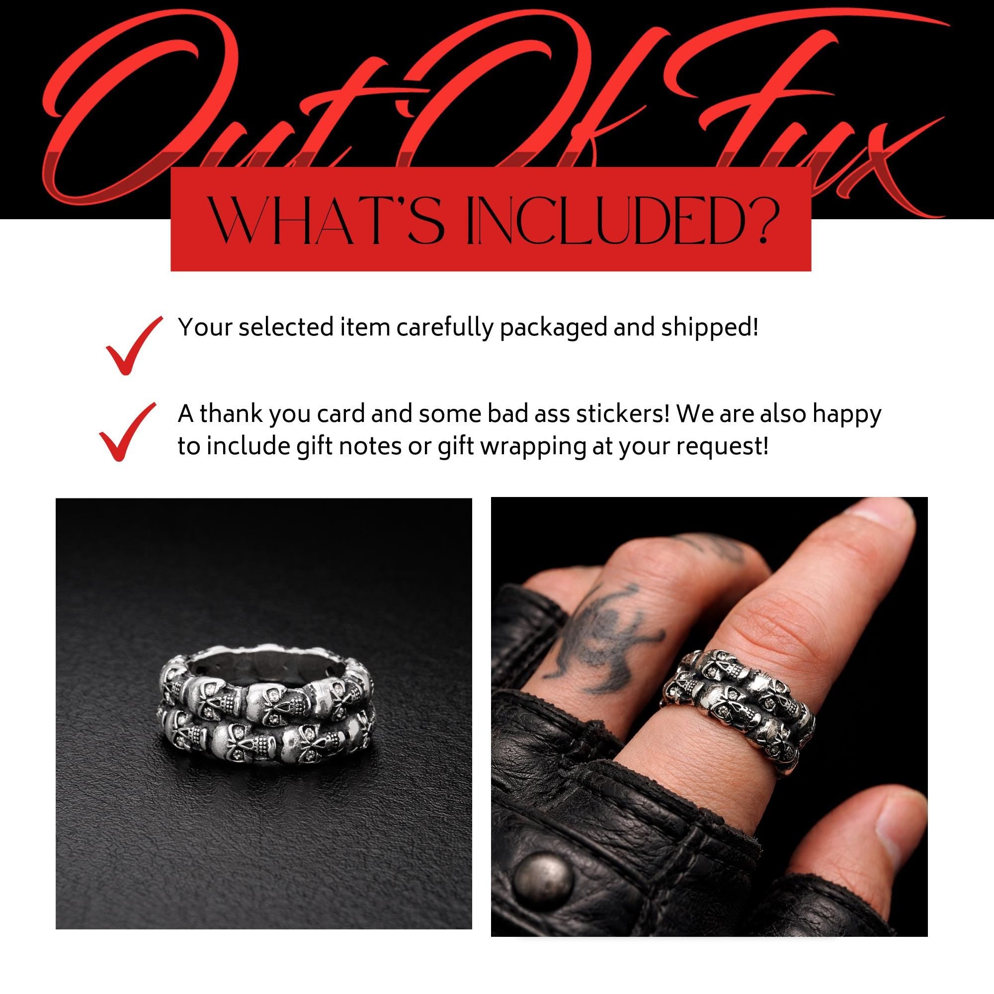 Mens Stainless Steel Skull Biker Ring, Heavy Motorcycle Jewelry with CZ Accents