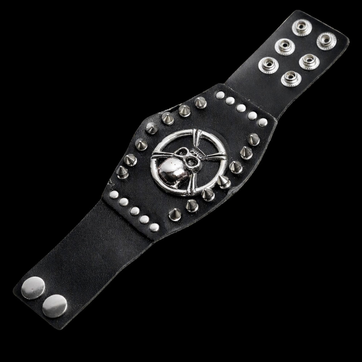 Biker Skull Leather Cuff Bracelet for Men, Faux Leather Wristband with Stainless Steel Studs