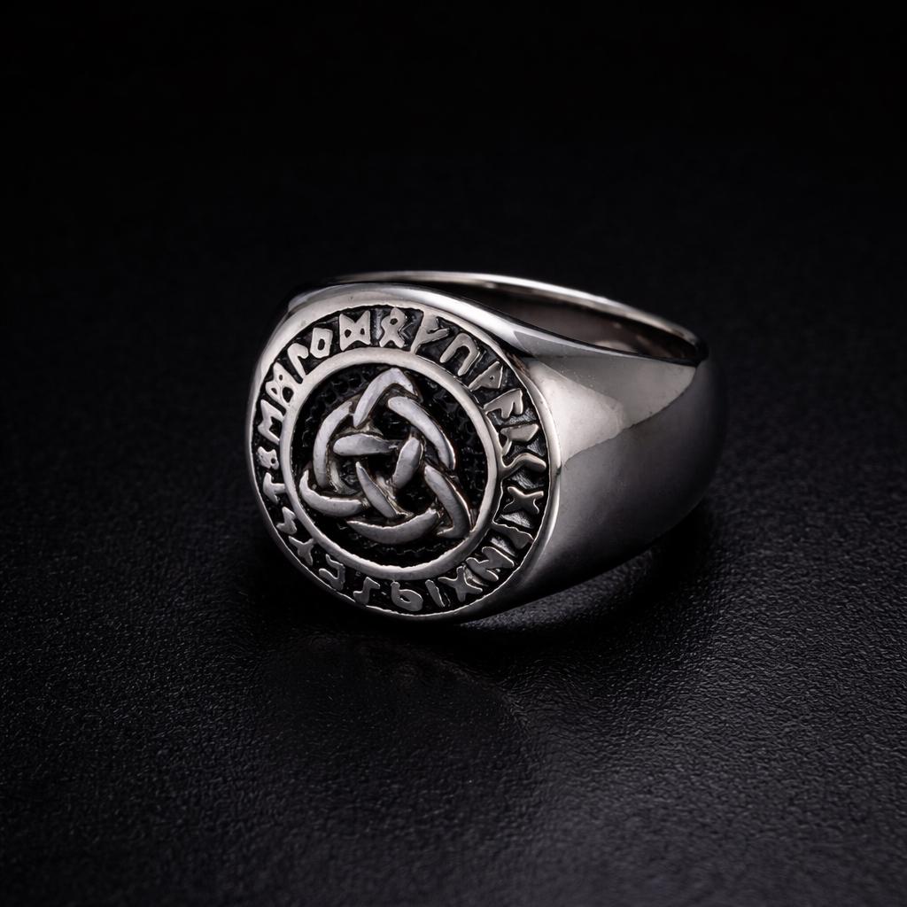 Viking Rune Statement Ring for Men, Norse Mythology Triquetra Ring