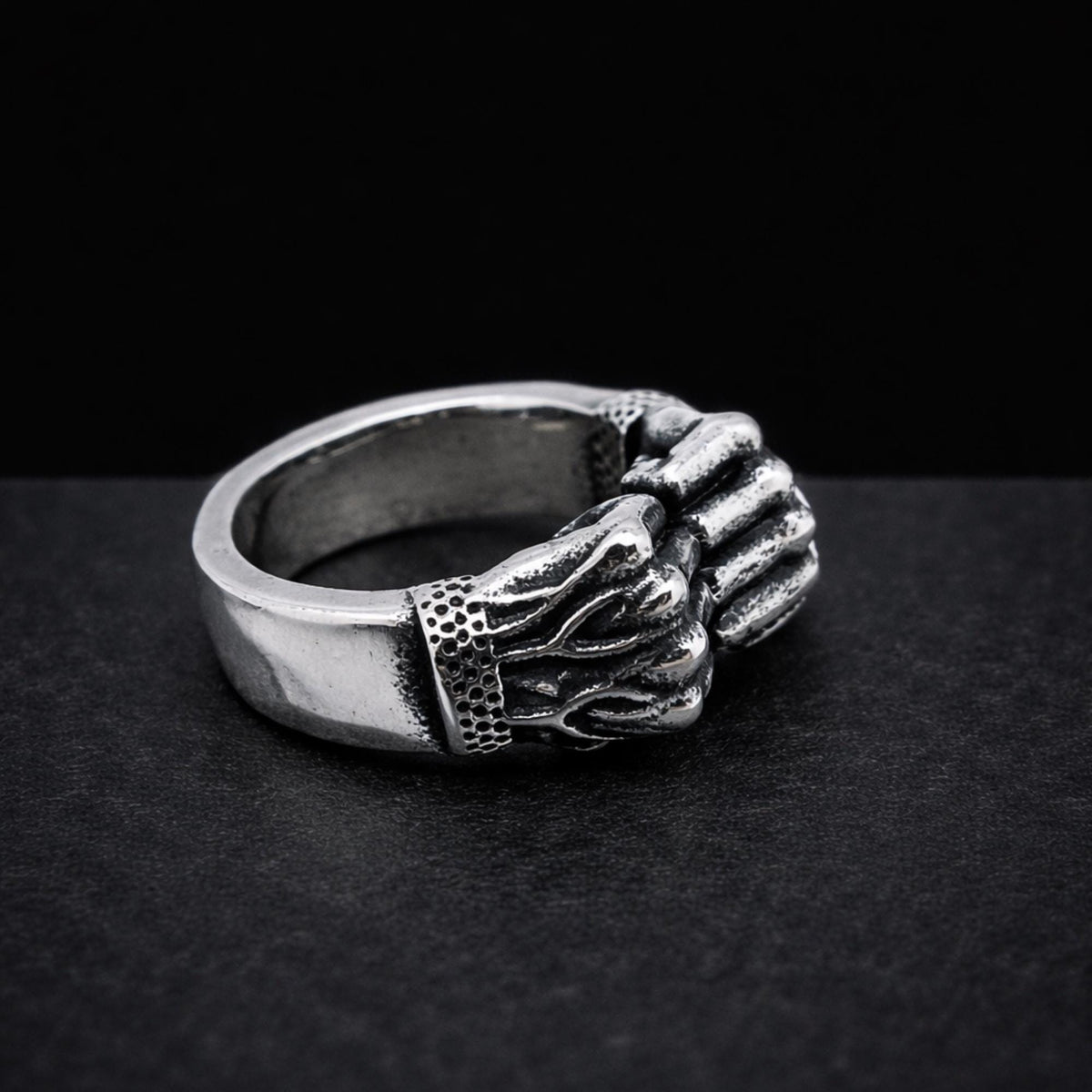 Stainless Steel Flamed Fist Ring for Men, Bold Biker Statement Jewelry