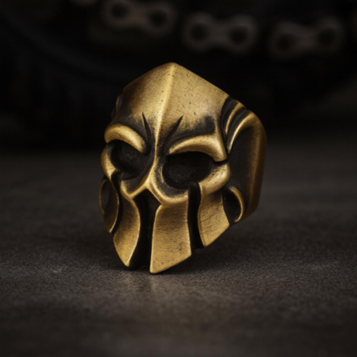 Stainless Steel Biker Skull Ring: Antique Brass Warrior Helmet Design