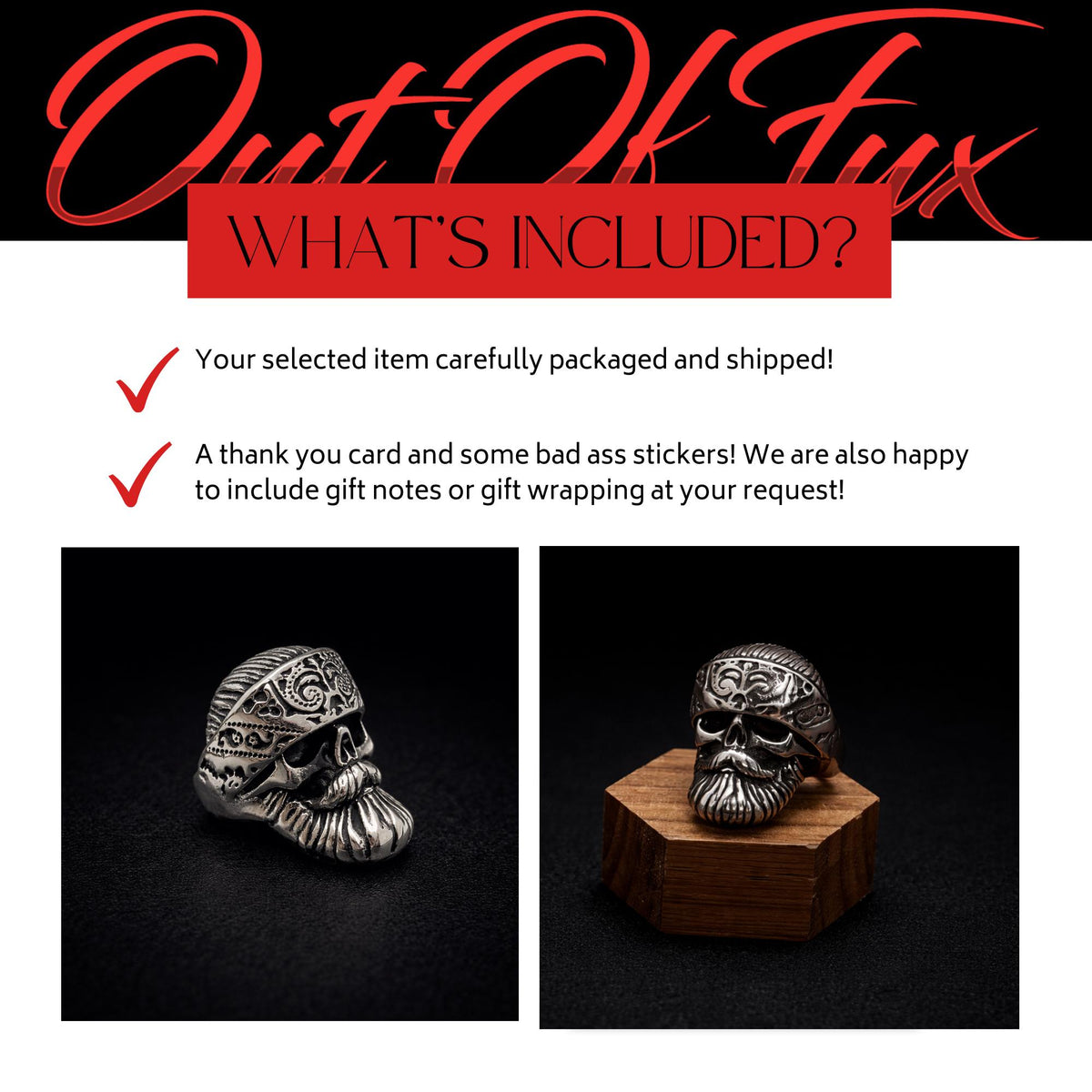 Heavy Bandana Skull Ring for Men, 316L Stainless Steel Biker Statement Ring