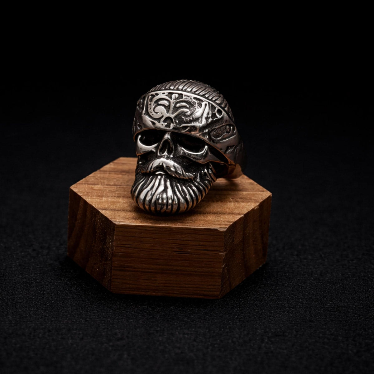 Heavy Bandana Skull Ring for Men, 316L Stainless Steel Biker Statement Ring